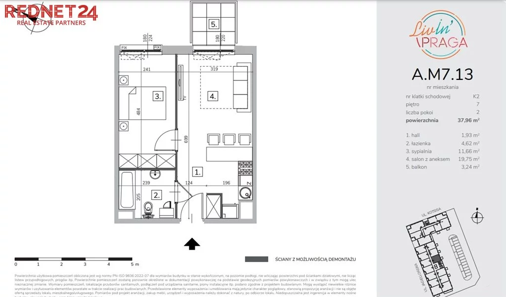 Mieszkanie na sprzedaż, 37,96 m², 2 pokoje, 7 piętro, oferta nr MS-20181