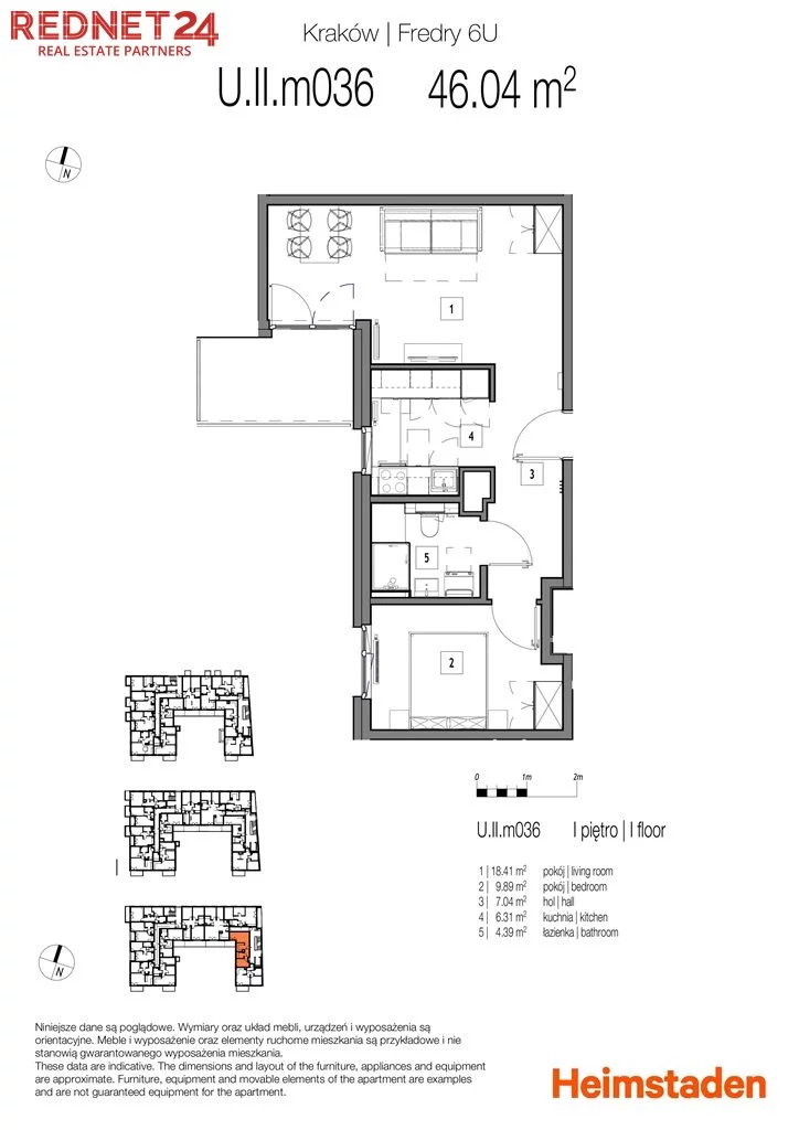 2 pokoje, mieszkanie 46,04 m², piętro 1, oferta nr , MS-20266, Kraków