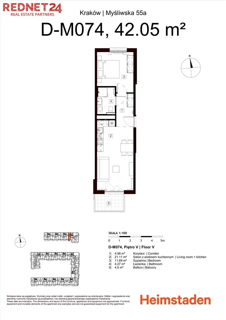 2 pokoje, mieszkanie 42,05 m², piętro 5, oferta nr , MS-20268, Kraków, Podgórze