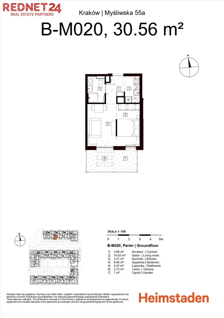 2 pokoje, mieszkanie 30,56 m², parter, oferta nr , MS-20287, Kraków, Podgórze