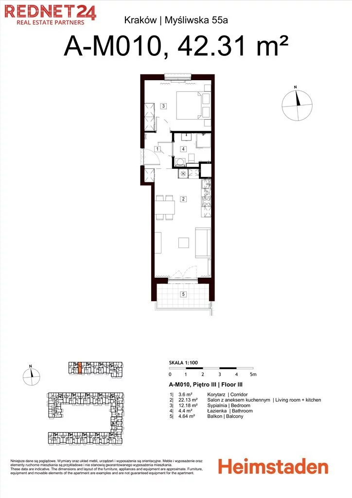 2 pokoje, apartament 42,31 m², piętro 3, oferta nr , MS-20223, Kraków, Podgórze, Myśliwska