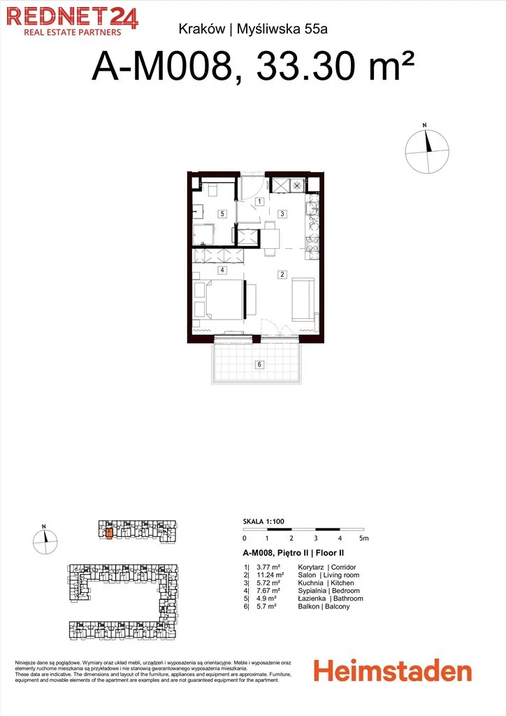 2 pokoje, mieszkanie 33,30 m², piętro 2, oferta nr , MS-20238, Kraków, Podgórze, Myśliwska