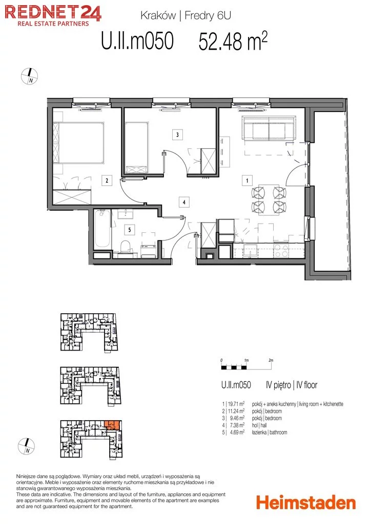 3 pokoje, mieszkanie 52,48 m², piętro 4, oferta nr , MS-20248, Kraków