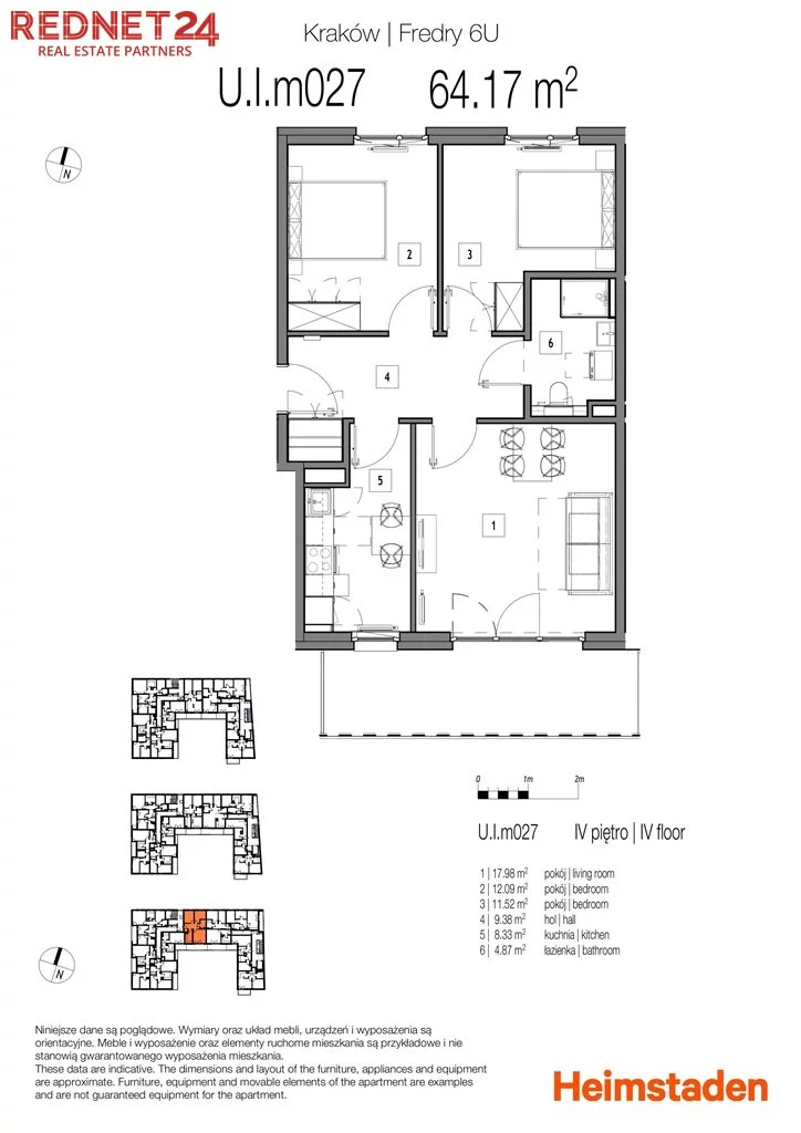 3 pokoje, mieszkanie 64,17 m², piętro 4, oferta nr , MS-20265, Kraków