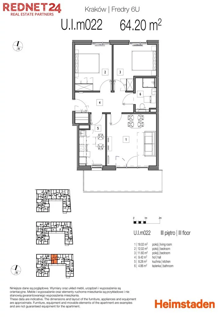3 pokoje, apartament 64,20 m², piętro 3, oferta nr , MS-20267, Kraków