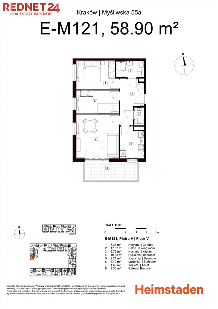 3 pokoje, mieszkanie 58,90 m², piętro 5, oferta nr , MS-20257, Kraków, Podgórze