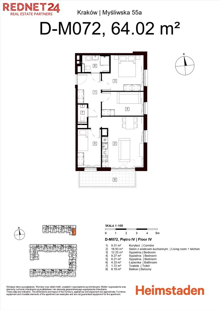 4 pokoje, mieszkanie 64,02 m², piętro 4, oferta nr , MS-20288, Kraków, Podgórze