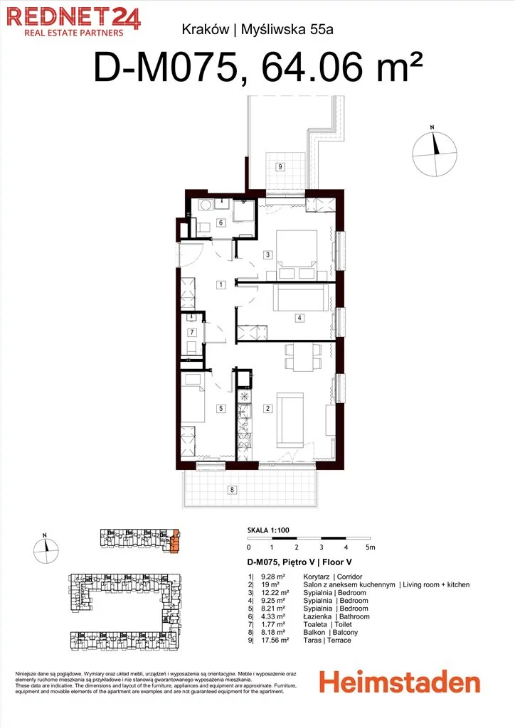 4 pokoje, mieszkanie 64,06 m², piętro 5, oferta nr , MS-20273, Kraków, Podgórze
