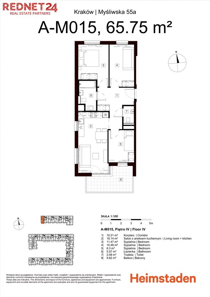 4 pokoje, mieszkanie 65,75 m², piętro 4, oferta nr , MS-20225, Kraków, Podgórze, Myśliwska