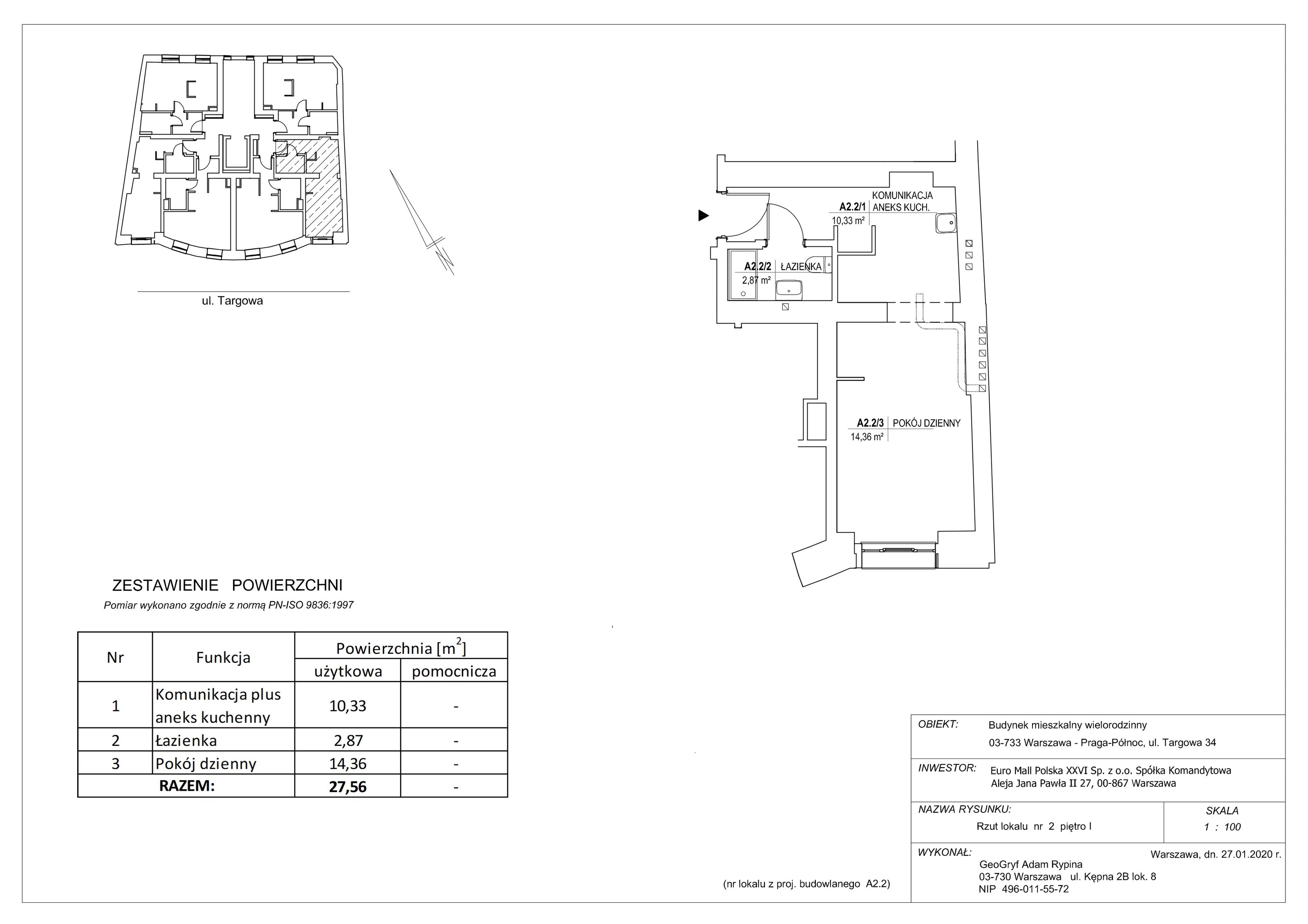 Mieszkanie 27,56 m², piętro 1, oferta nr 2, Targowa 34, Warszawa, Praga Północ, Stara Praga, ul. Targowa 34