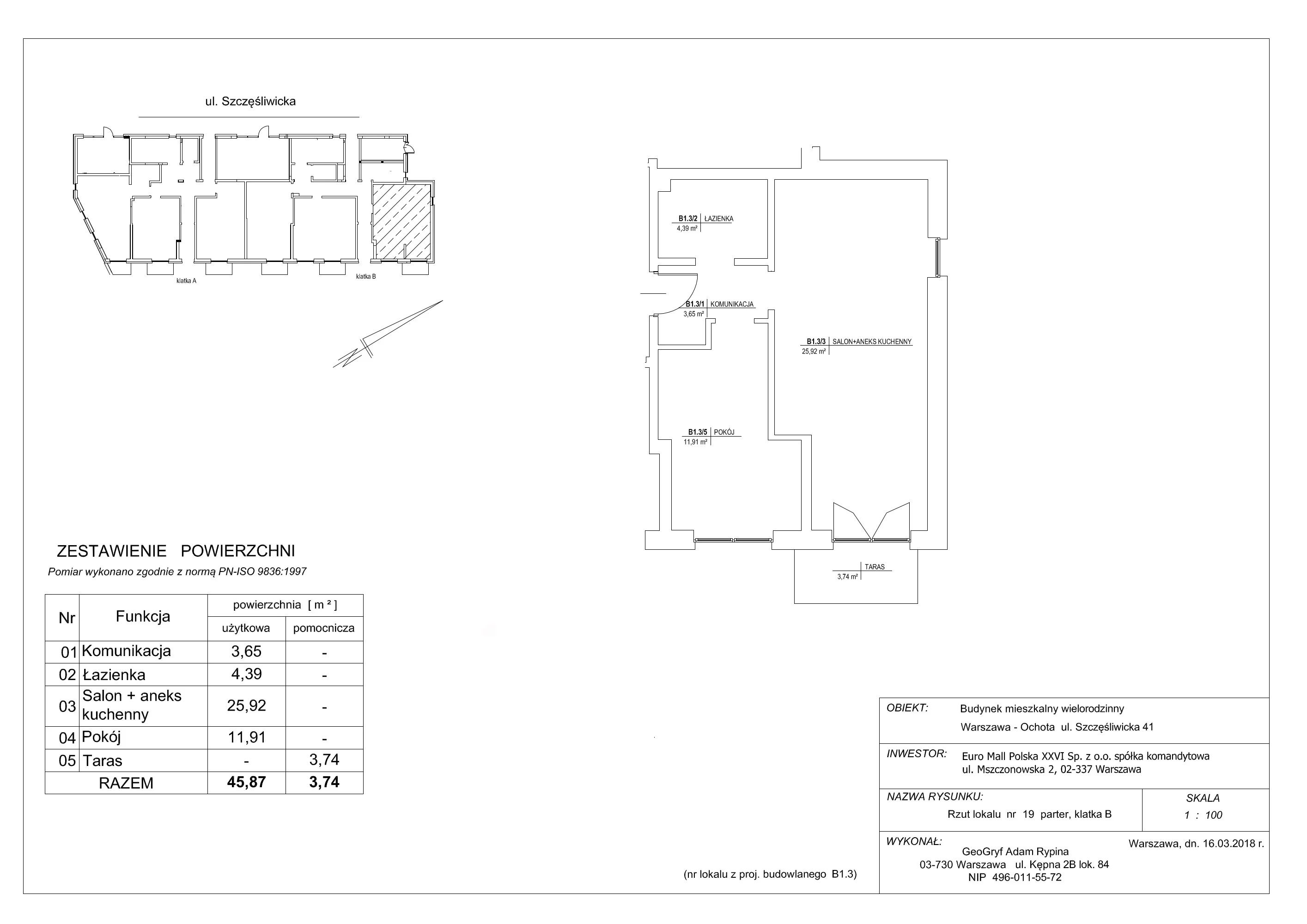 2 pokoje, mieszkanie 45,87 m², parter, oferta nr 19, Szczęśliwicka 41, Warszawa, Ochota, Szczęśliwice, ul. Szczęśliwicka 41