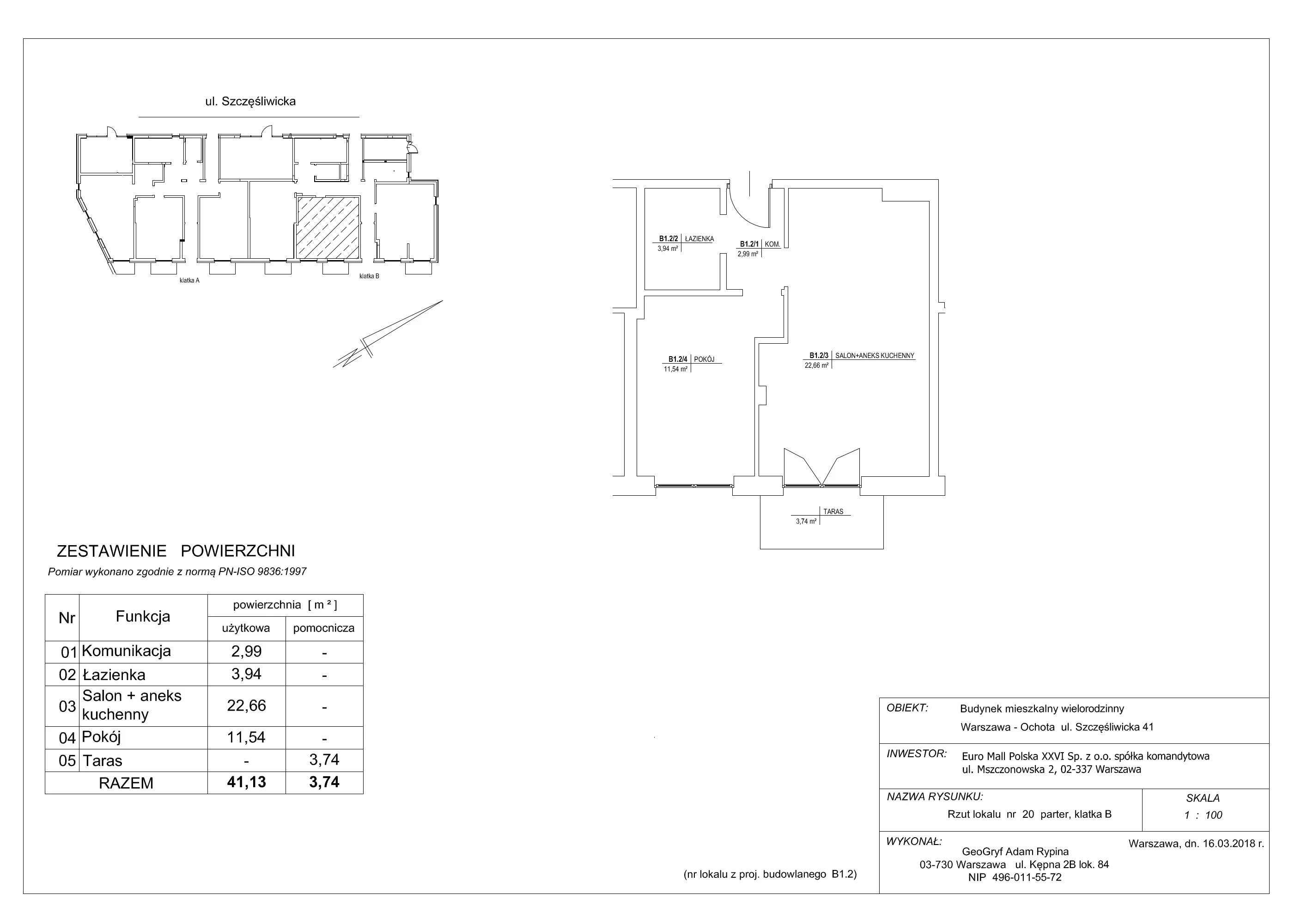 2 pokoje, mieszkanie 41,13 m², parter, oferta nr 20, Szczęśliwicka 41, Warszawa, Ochota, Szczęśliwice, ul. Szczęśliwicka 41