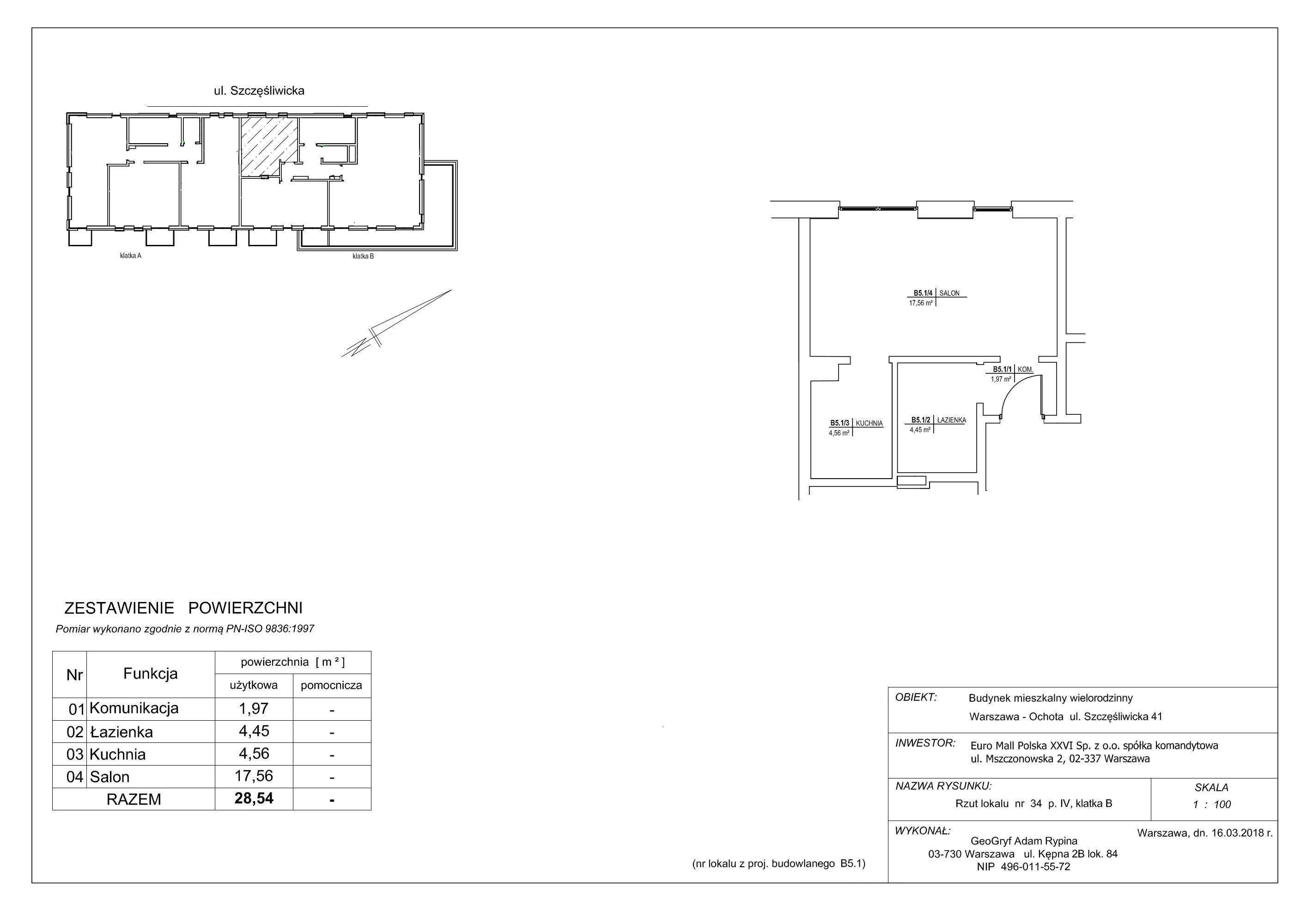 1 pokój, mieszkanie 28,54 m², piętro 4, oferta nr 34, Szczęśliwicka 41, Warszawa, Ochota, Szczęśliwice, ul. Szczęśliwicka 41
