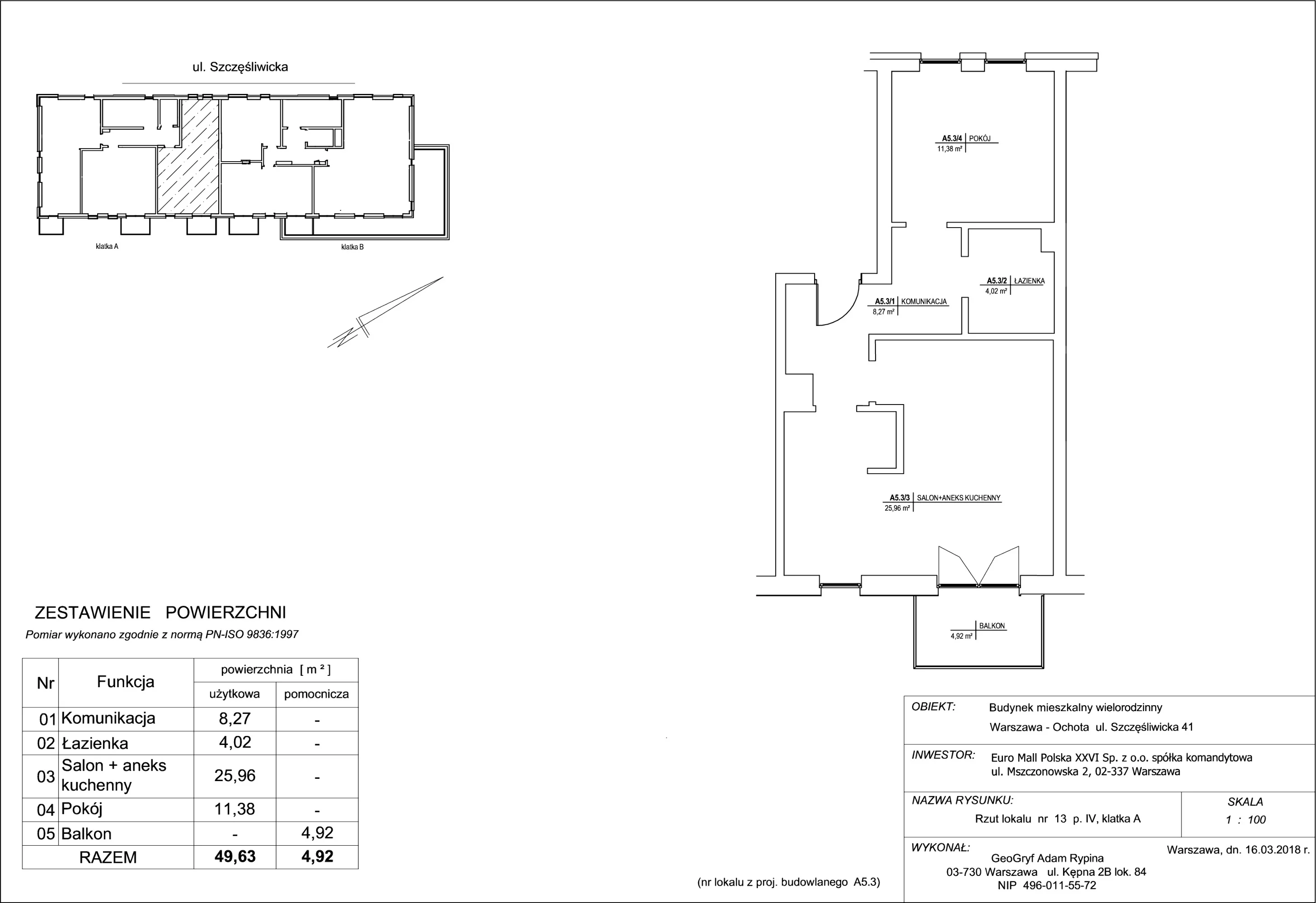 Mieszkanie 49,63 m², piętro 4, oferta nr 13, Szczęśliwicka 41, Warszawa, Ochota, Szczęśliwice, ul. Szczęśliwicka 41