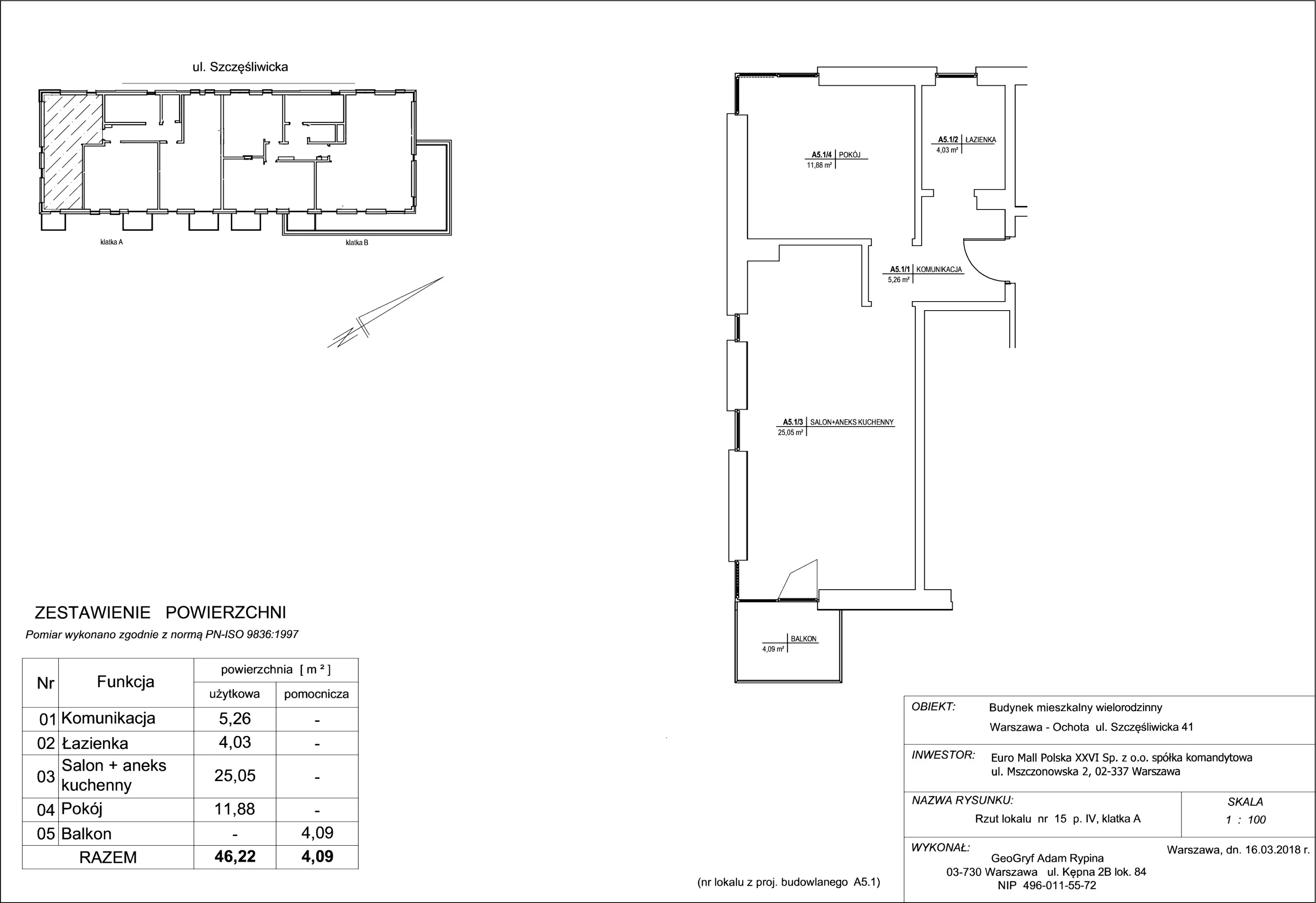 Mieszkanie 46,22 m², piętro 4, oferta nr 15, Szczęśliwicka 41, Warszawa, Ochota, Szczęśliwice, ul. Szczęśliwicka 41