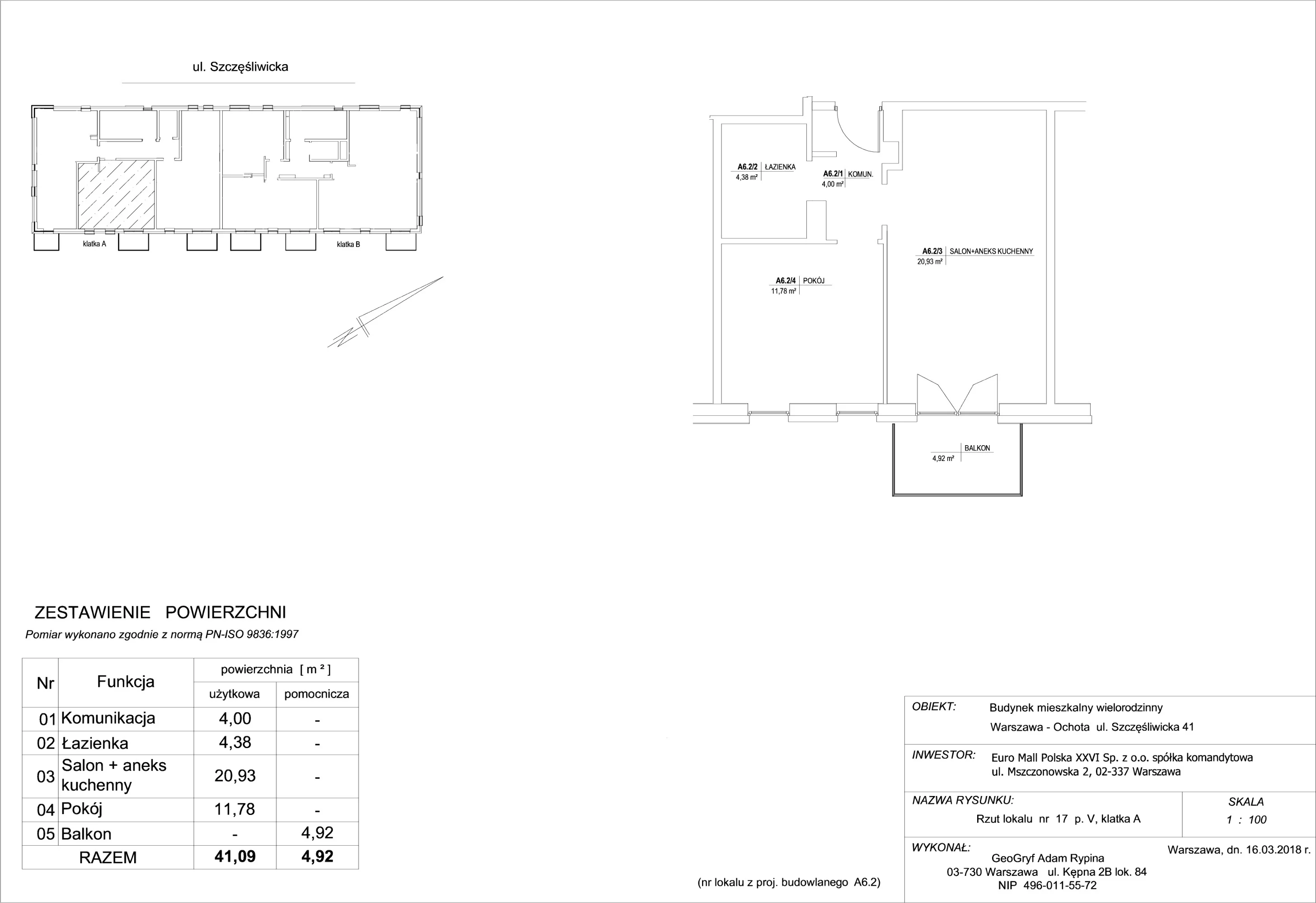 Mieszkanie 41,09 m², piętro 5, oferta nr 17, Szczęśliwicka 41, Warszawa, Ochota, Szczęśliwice, ul. Szczęśliwicka 41