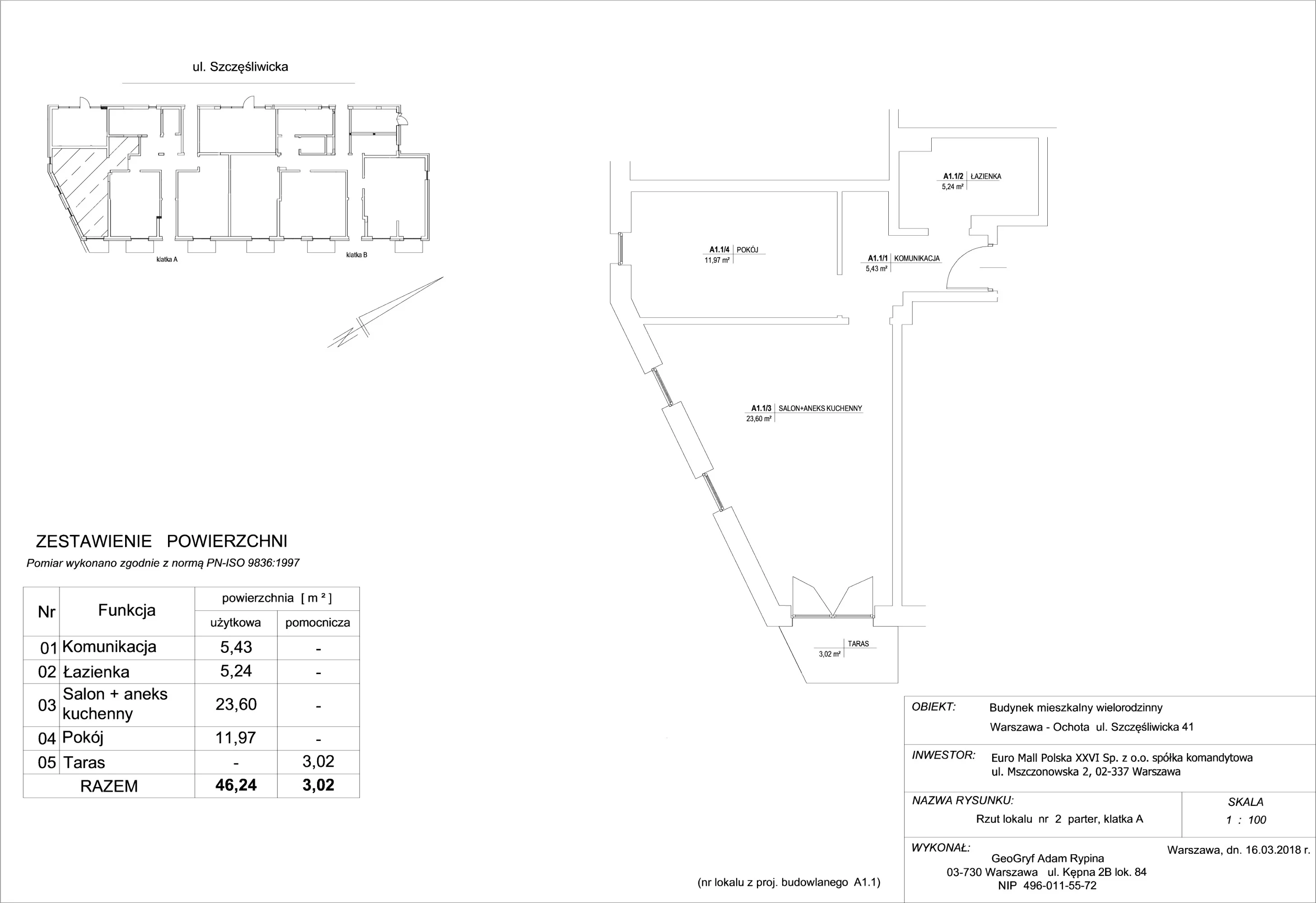 Mieszkanie 46,24 m², parter, oferta nr 2, Szczęśliwicka 41, Warszawa, Ochota, Szczęśliwice, ul. Szczęśliwicka 41