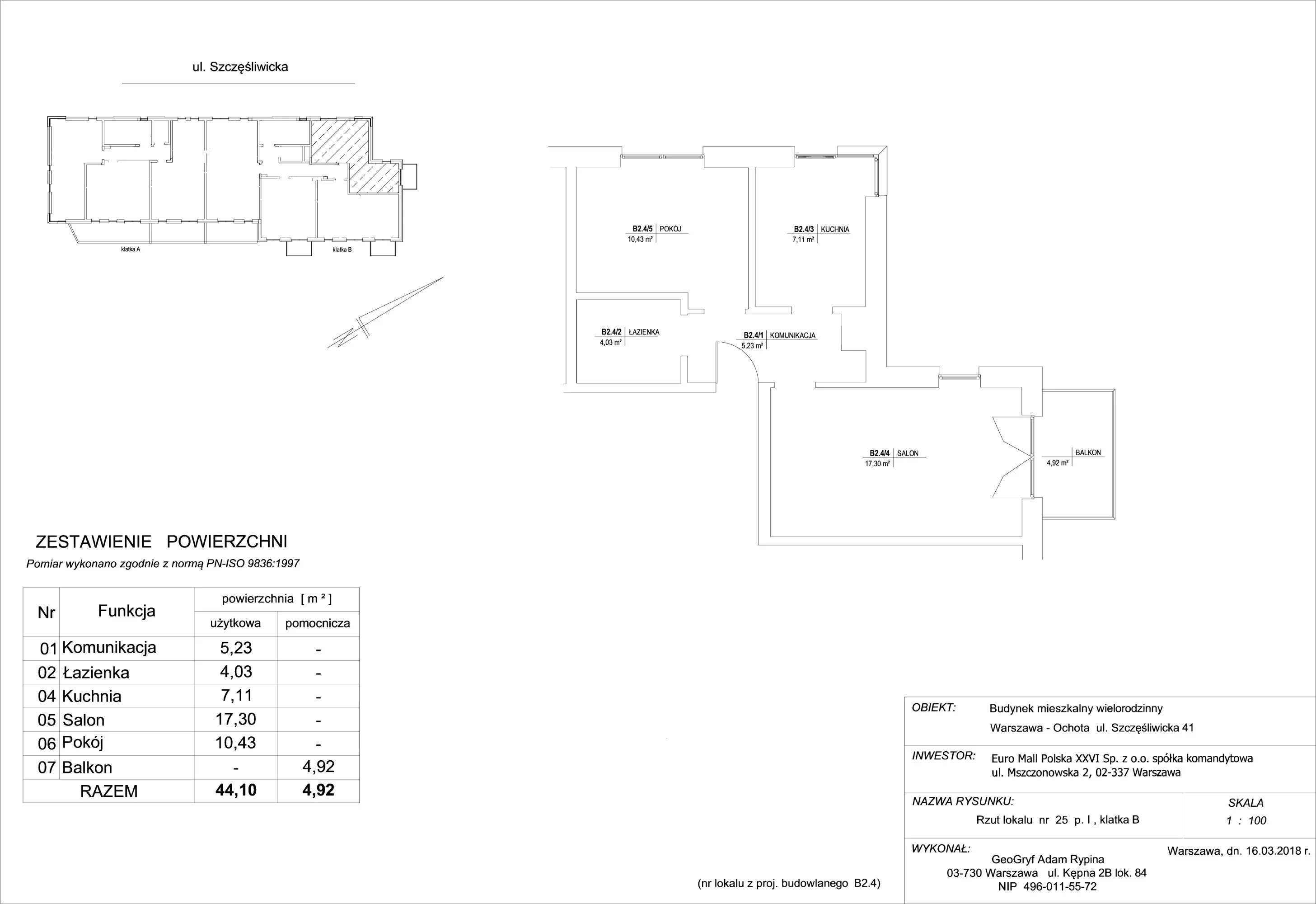 Mieszkanie 44,10 m², piętro 1, oferta nr 25, Szczęśliwicka 41, Warszawa, Ochota, Szczęśliwice, ul. Szczęśliwicka 41