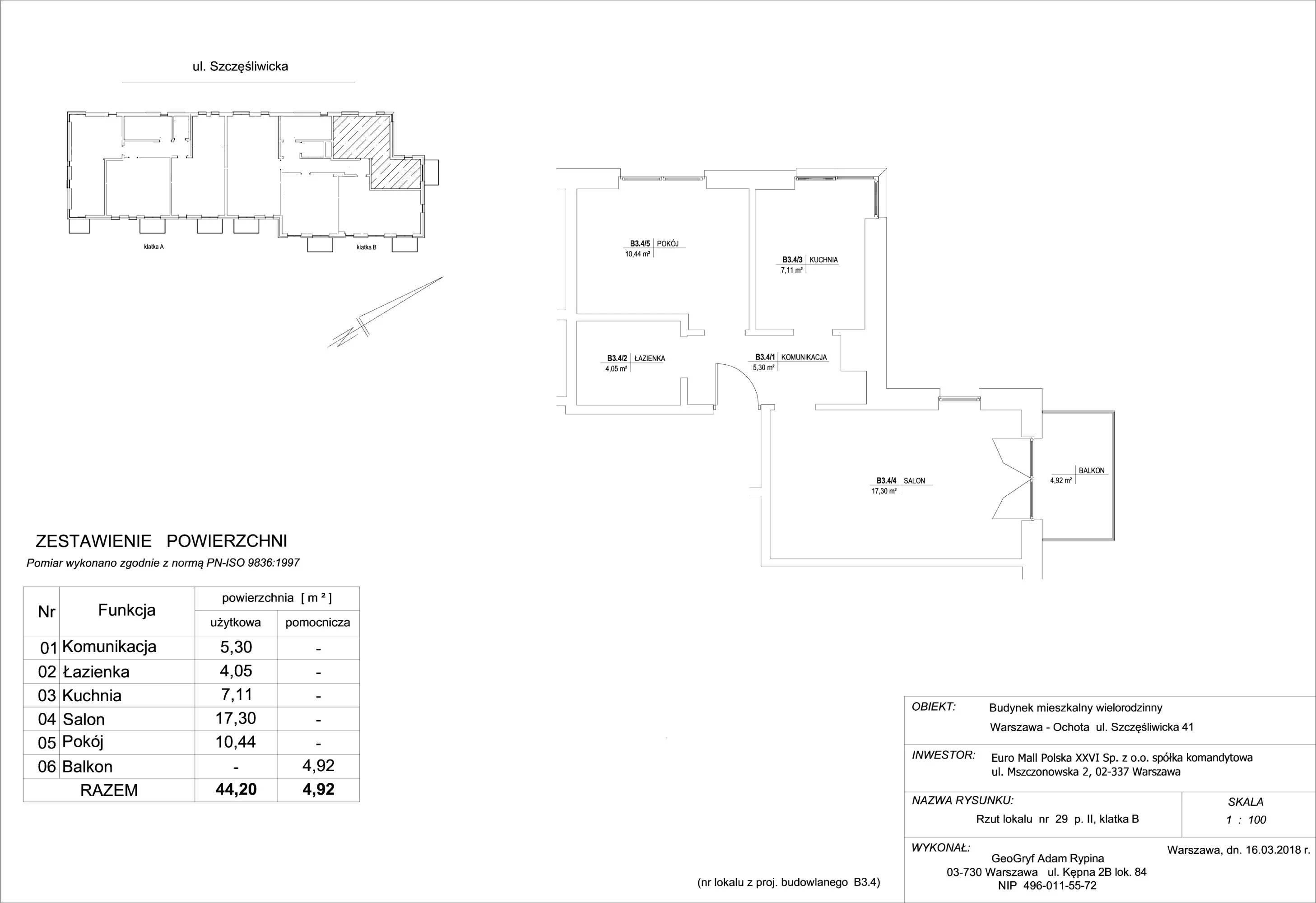 Mieszkanie 44,20 m², piętro 2, oferta nr 29, Szczęśliwicka 41, Warszawa, Ochota, Szczęśliwice, ul. Szczęśliwicka 41