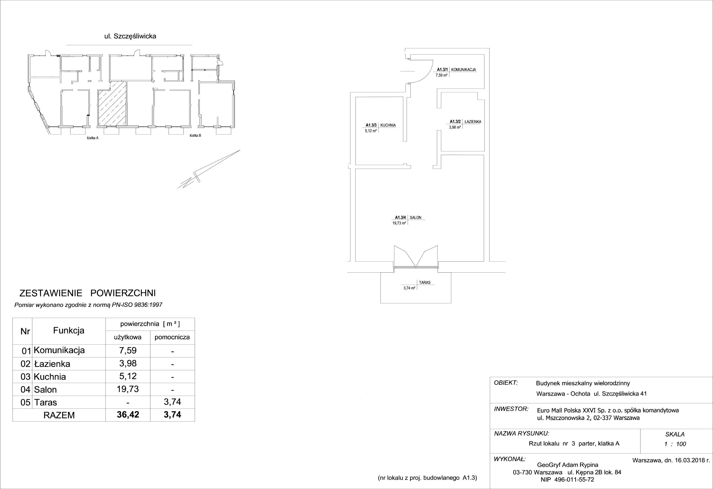 Mieszkanie 36,42 m², parter, oferta nr 3, Szczęśliwicka 41, Warszawa, Ochota, Szczęśliwice, ul. Szczęśliwicka 41