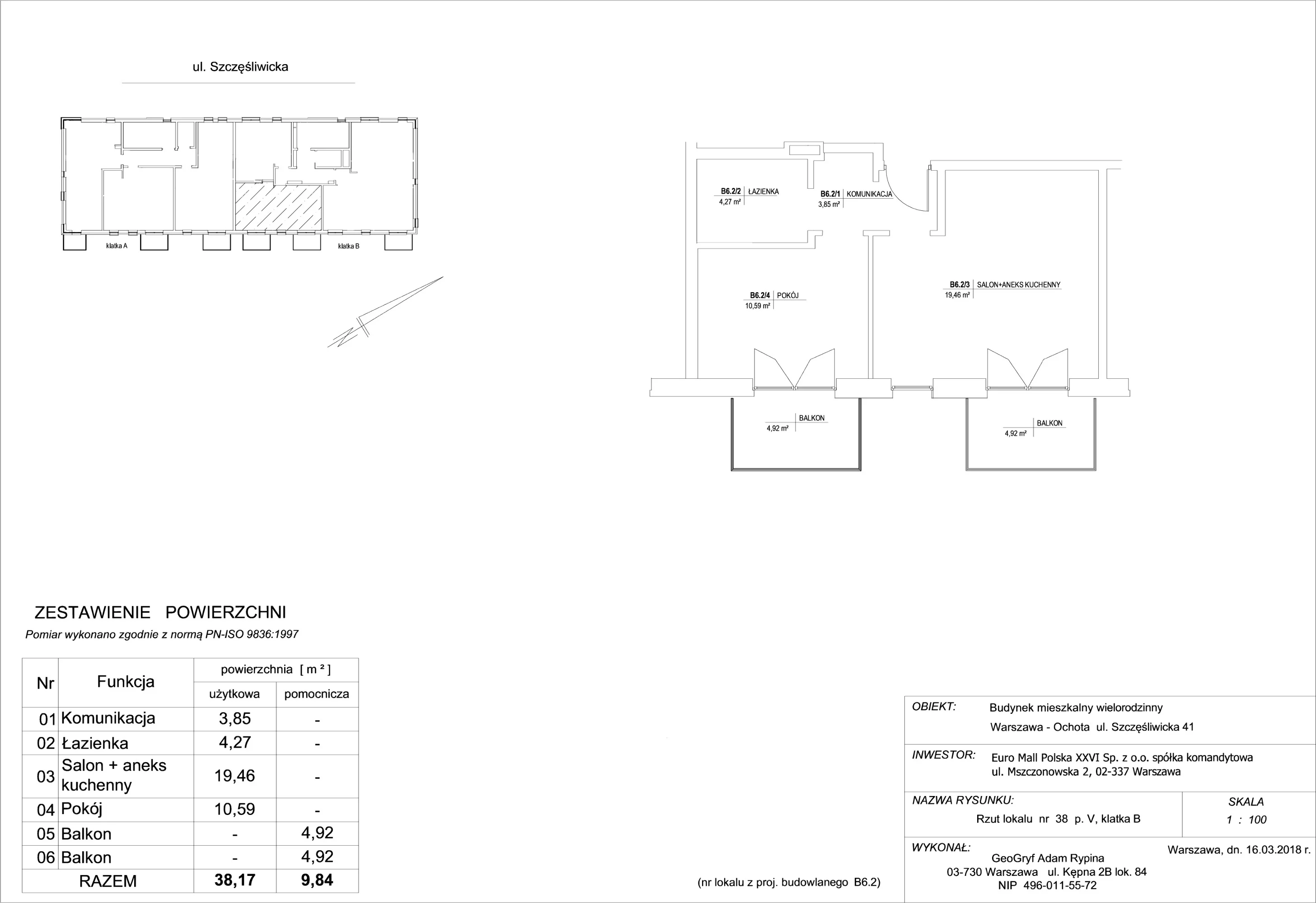 Mieszkanie 38,17 m², piętro 5, oferta nr 38, Szczęśliwicka 41, Warszawa, Ochota, Szczęśliwice, ul. Szczęśliwicka 41