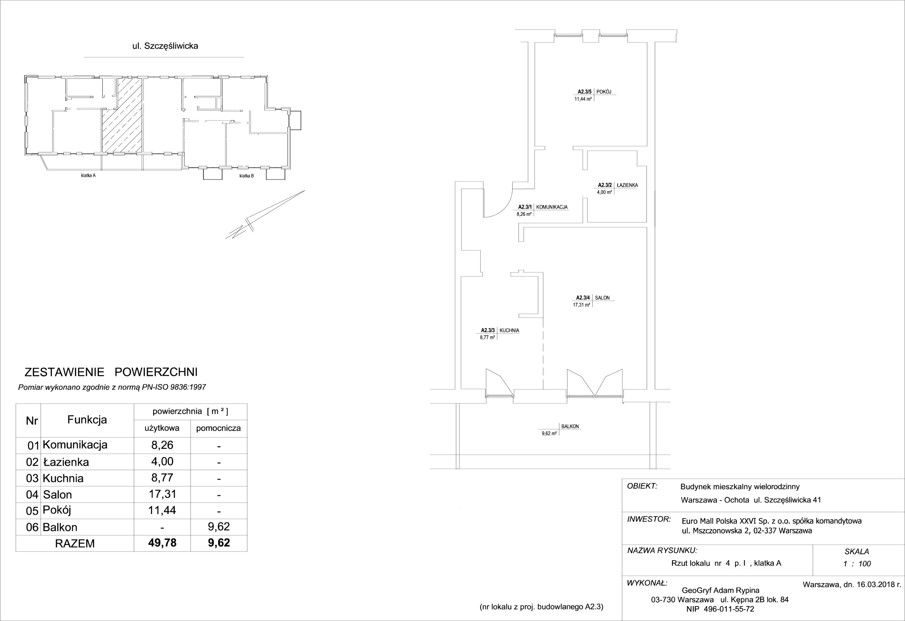 Mieszkanie 49,78 m², piętro 1, oferta nr 4, Szczęśliwicka 41, Warszawa, Ochota, Szczęśliwice, ul. Szczęśliwicka 41