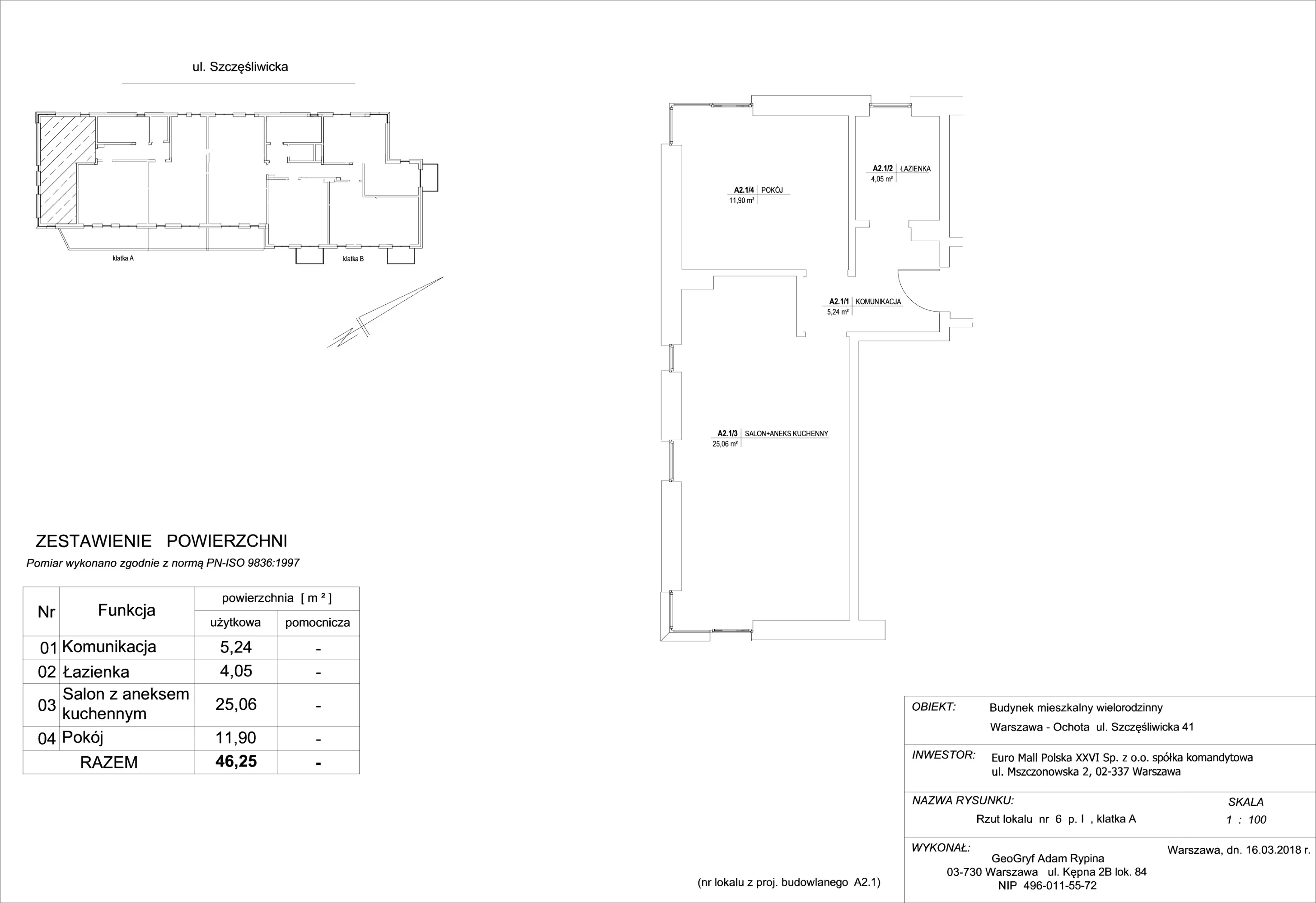 Mieszkanie 46,25 m², piętro 1, oferta nr 6, Szczęśliwicka 41, Warszawa, Ochota, Szczęśliwice, ul. Szczęśliwicka 41