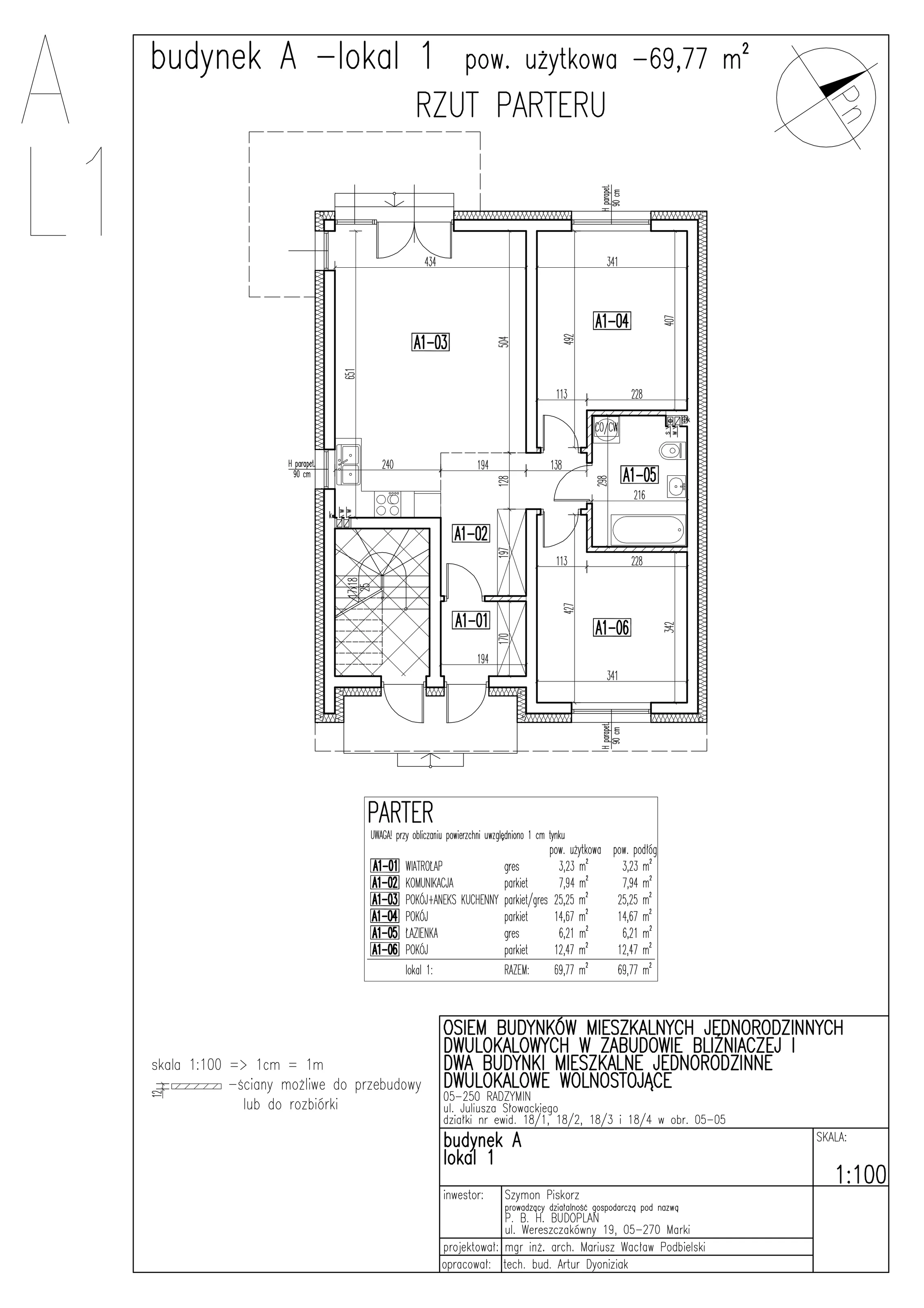3 pokoje, mieszkanie 69,77 m², parter, oferta nr A1-5, SŁOWACKIEGO, Radzymin, ul. Słowackiego 5