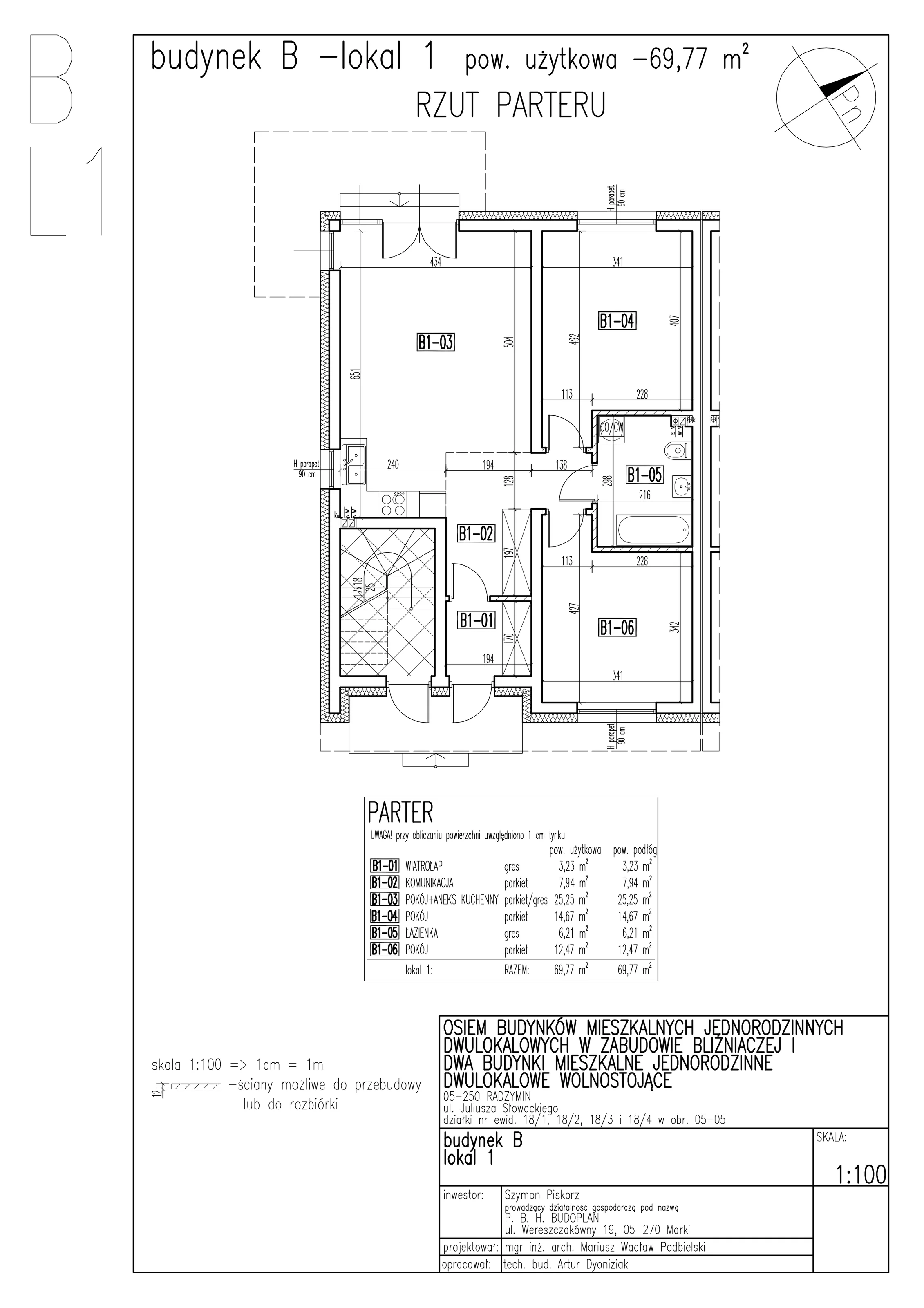 3 pokoje, mieszkanie 69,77 m², parter, oferta nr B1-5A, SŁOWACKIEGO, Radzymin, ul. Słowackiego 5