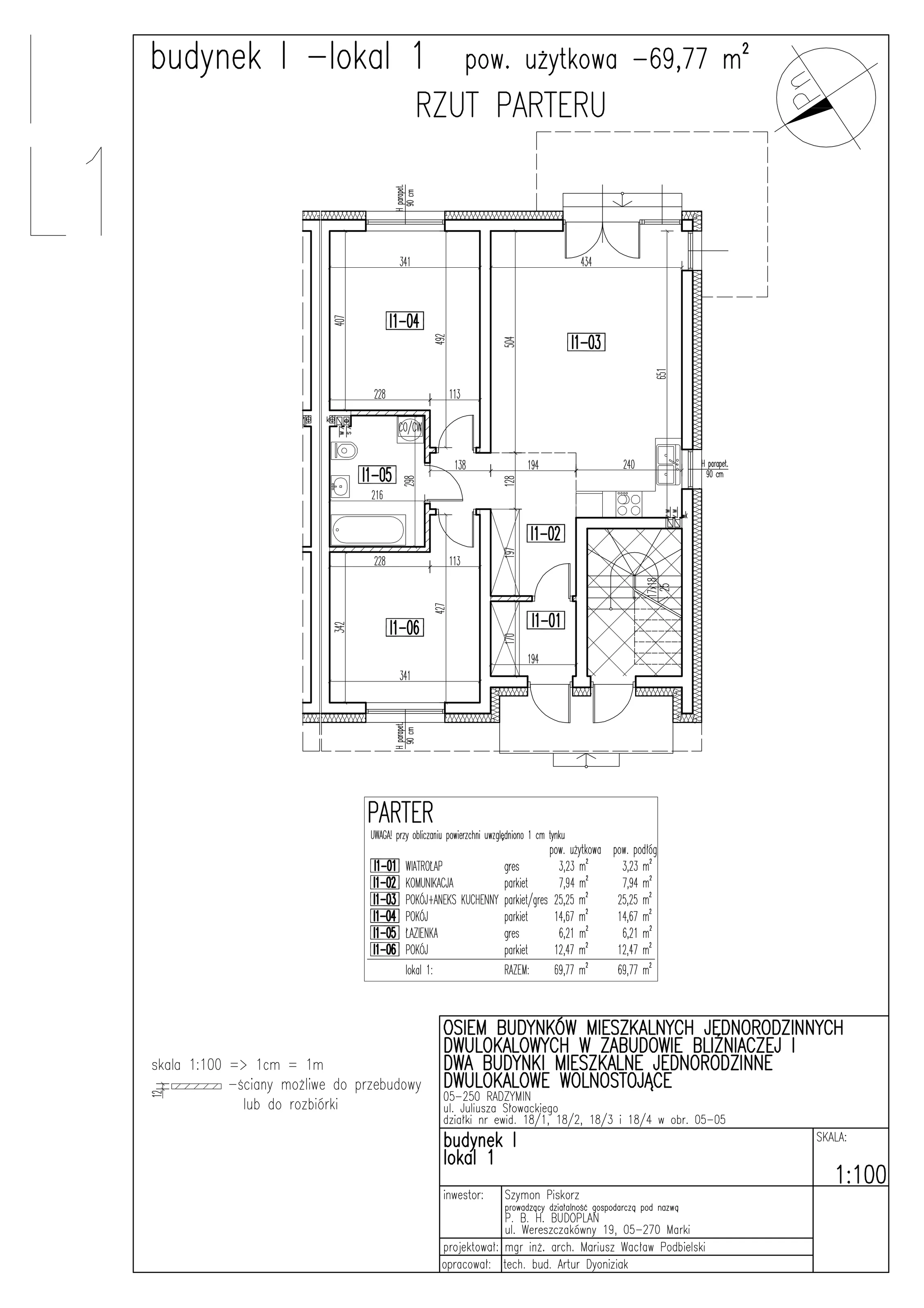 3 pokoje, mieszkanie 69,77 m², parter, oferta nr I1-5F, SŁOWACKIEGO, Radzymin, ul. Słowackiego 5