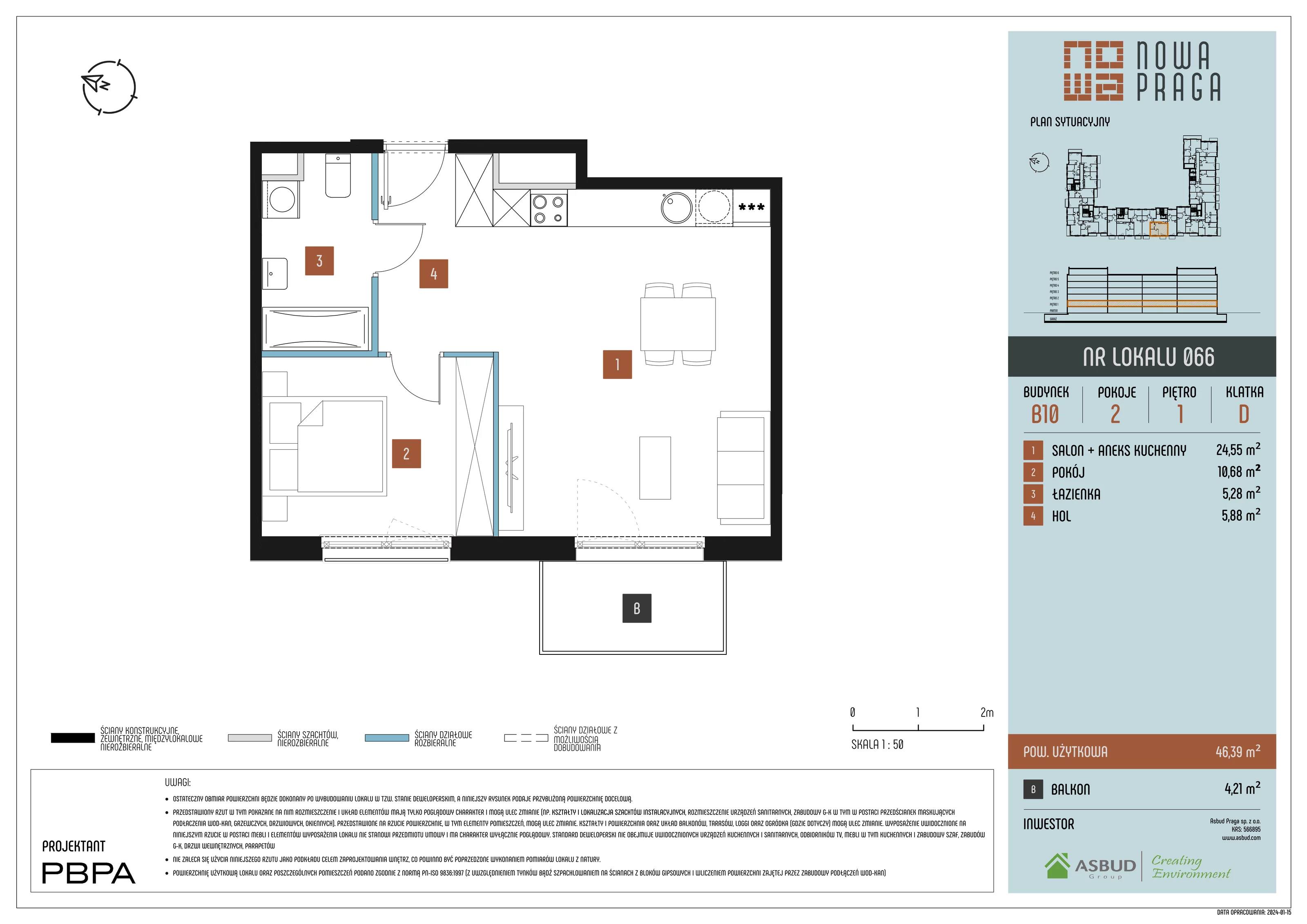 2 pokoje, mieszkanie 46,39 m², piętro 1, oferta nr B10/066, Nowa Praga, Warszawa, Praga Północ, Nowa Praga, ul. Rozwojowa