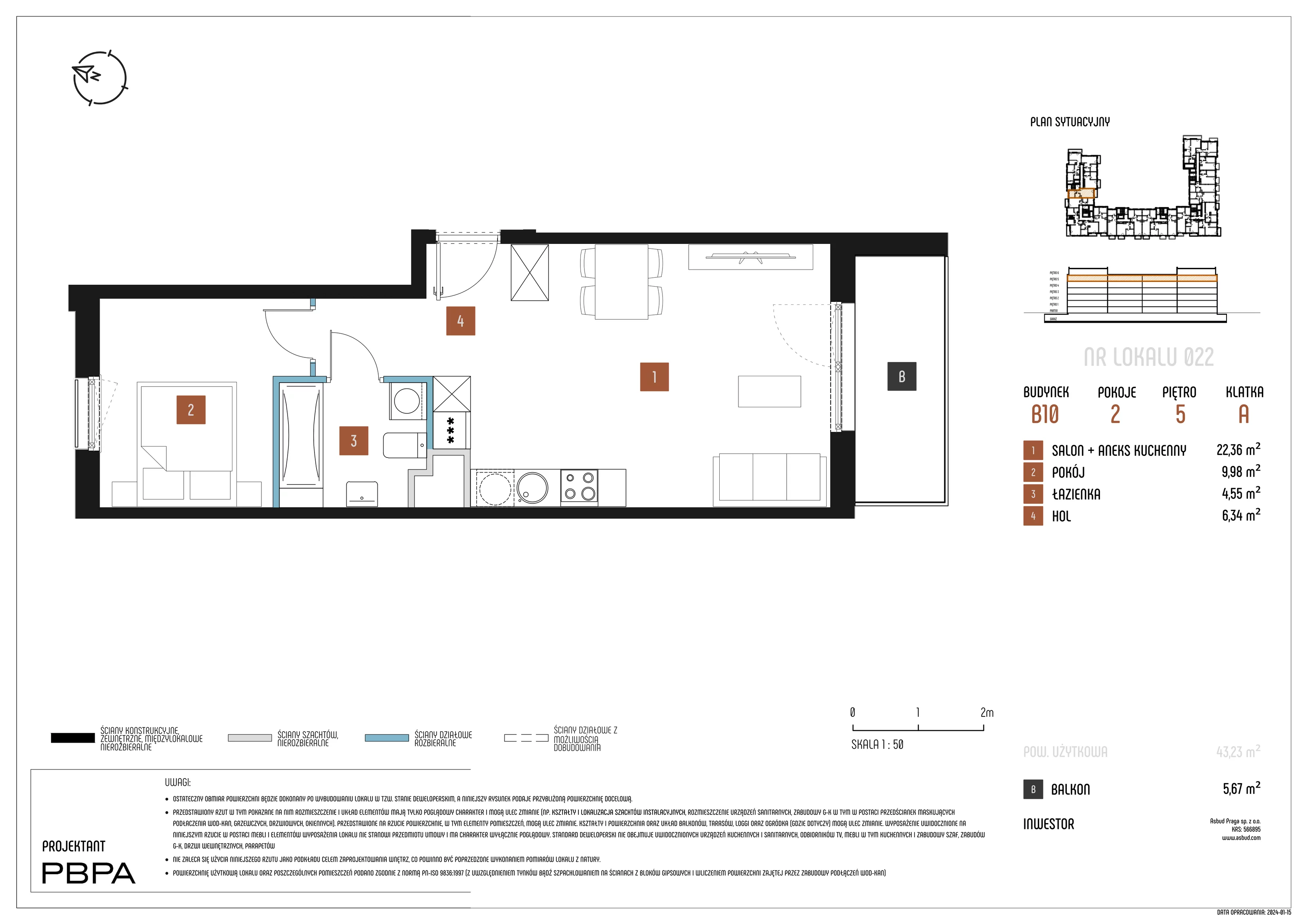 2 pokoje, mieszkanie 43,23 m², piętro 5, oferta nr B10/022, Nowa Praga, Warszawa, Praga Północ, Nowa Praga, ul. Rozwojowa