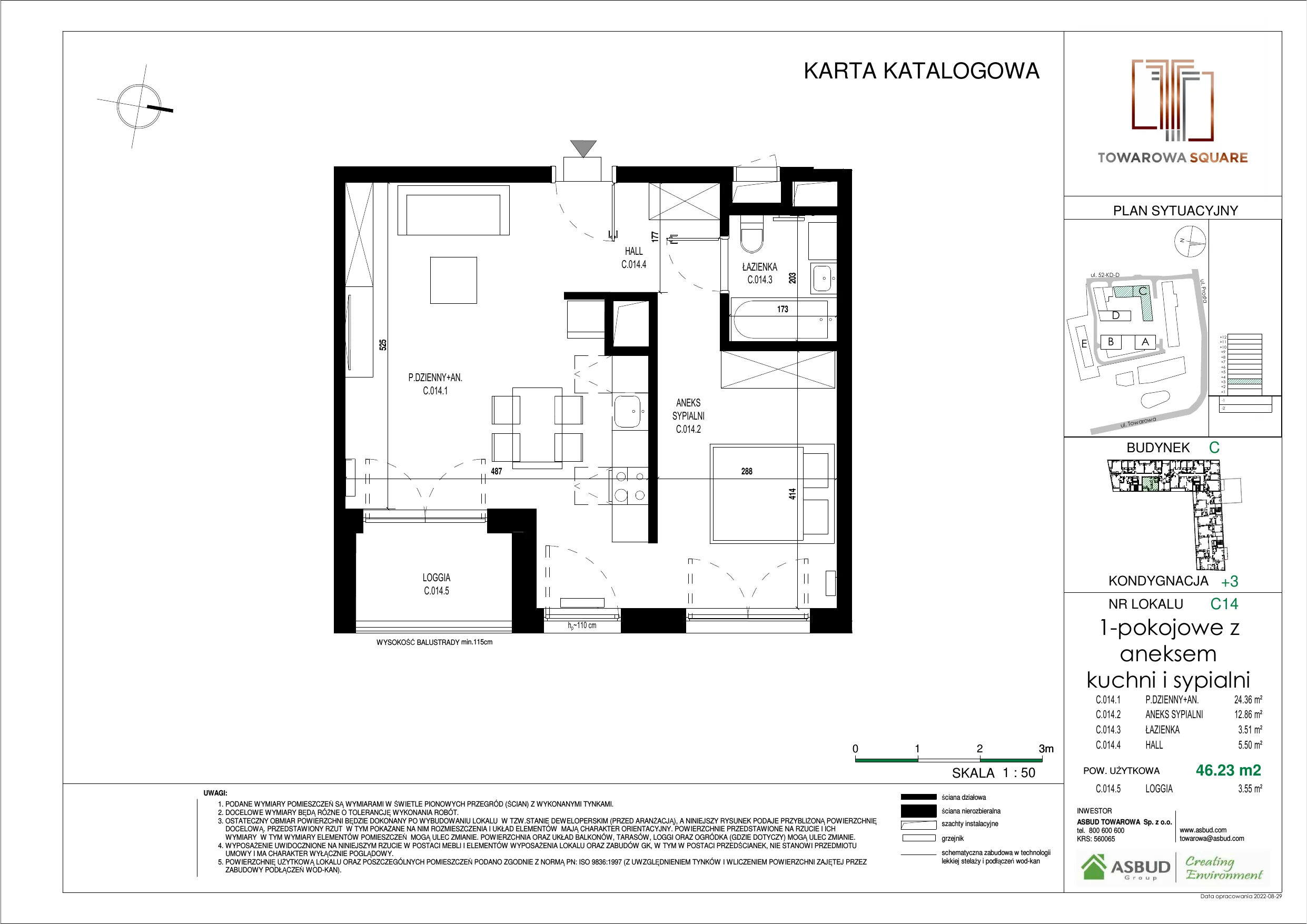 Apartament 46,23 m², piętro 2, oferta nr C.014, Towarowa Square, Warszawa, Wola, Czyste, ul. Towarowa