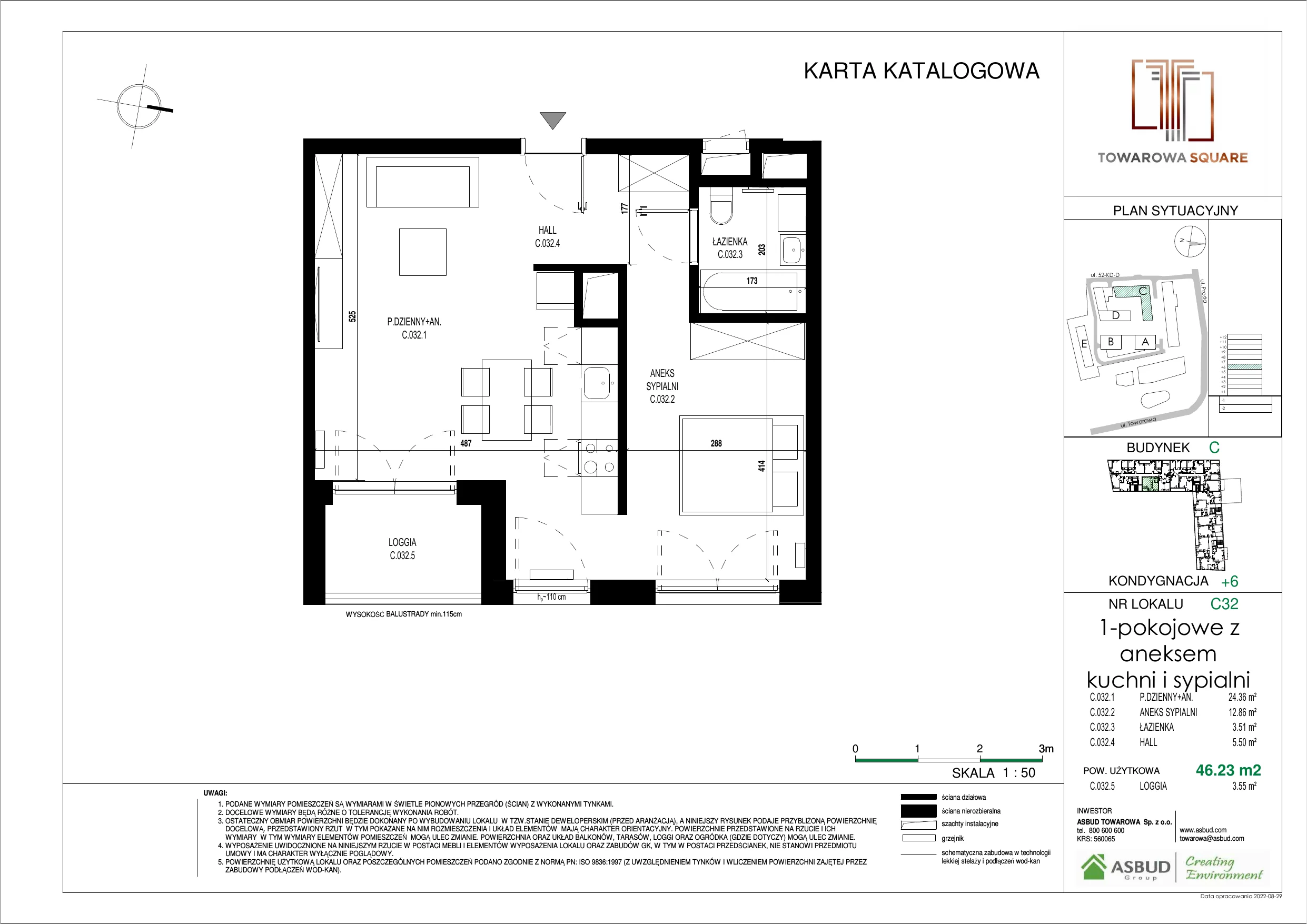 Apartament 46,23 m², piętro 5, oferta nr C.032, Towarowa Square, Warszawa, Wola, Czyste, ul. Towarowa