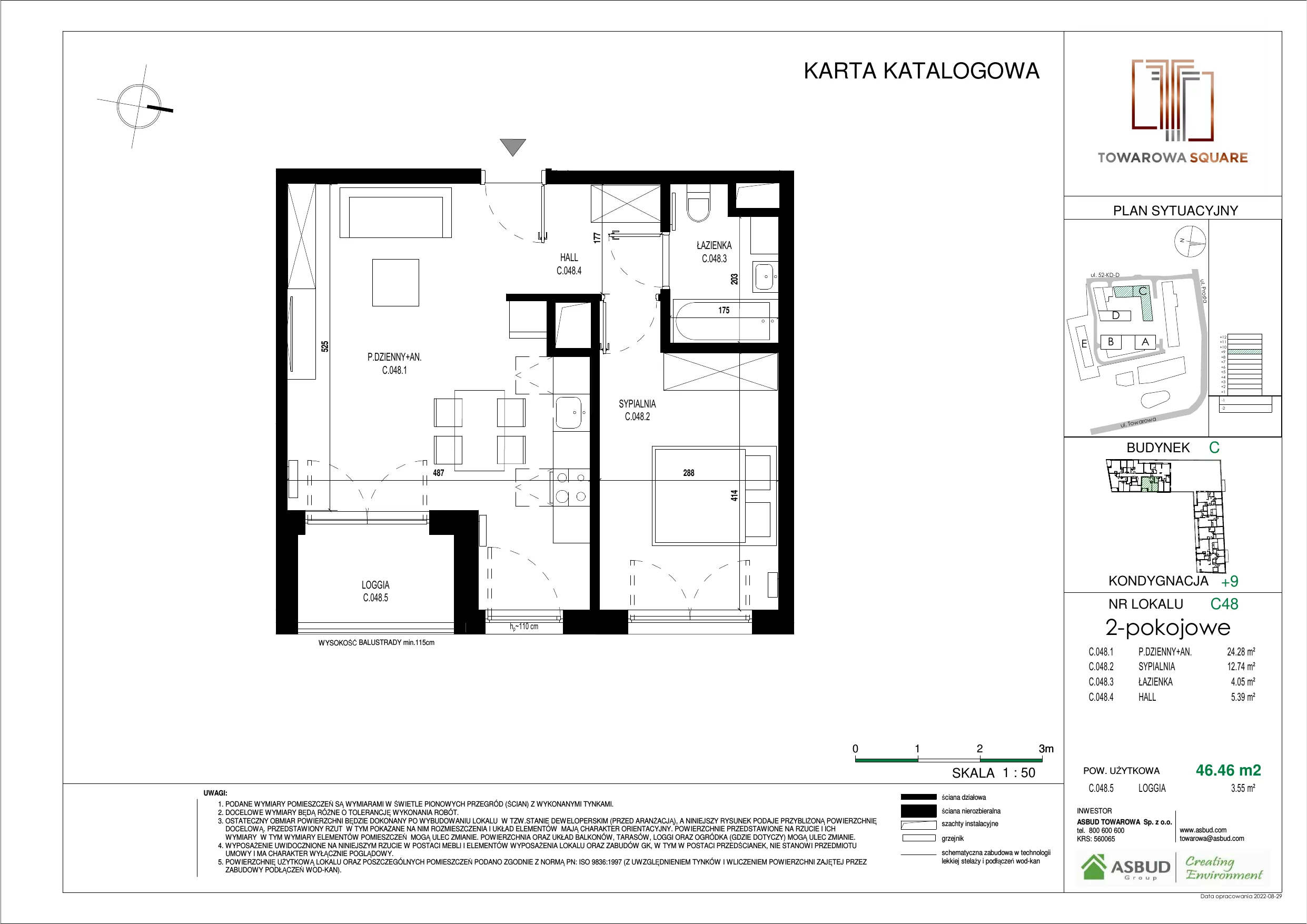 Apartament 46,46 m², piętro 8, oferta nr C.048, Towarowa Square, Warszawa, Wola, Czyste, ul. Towarowa