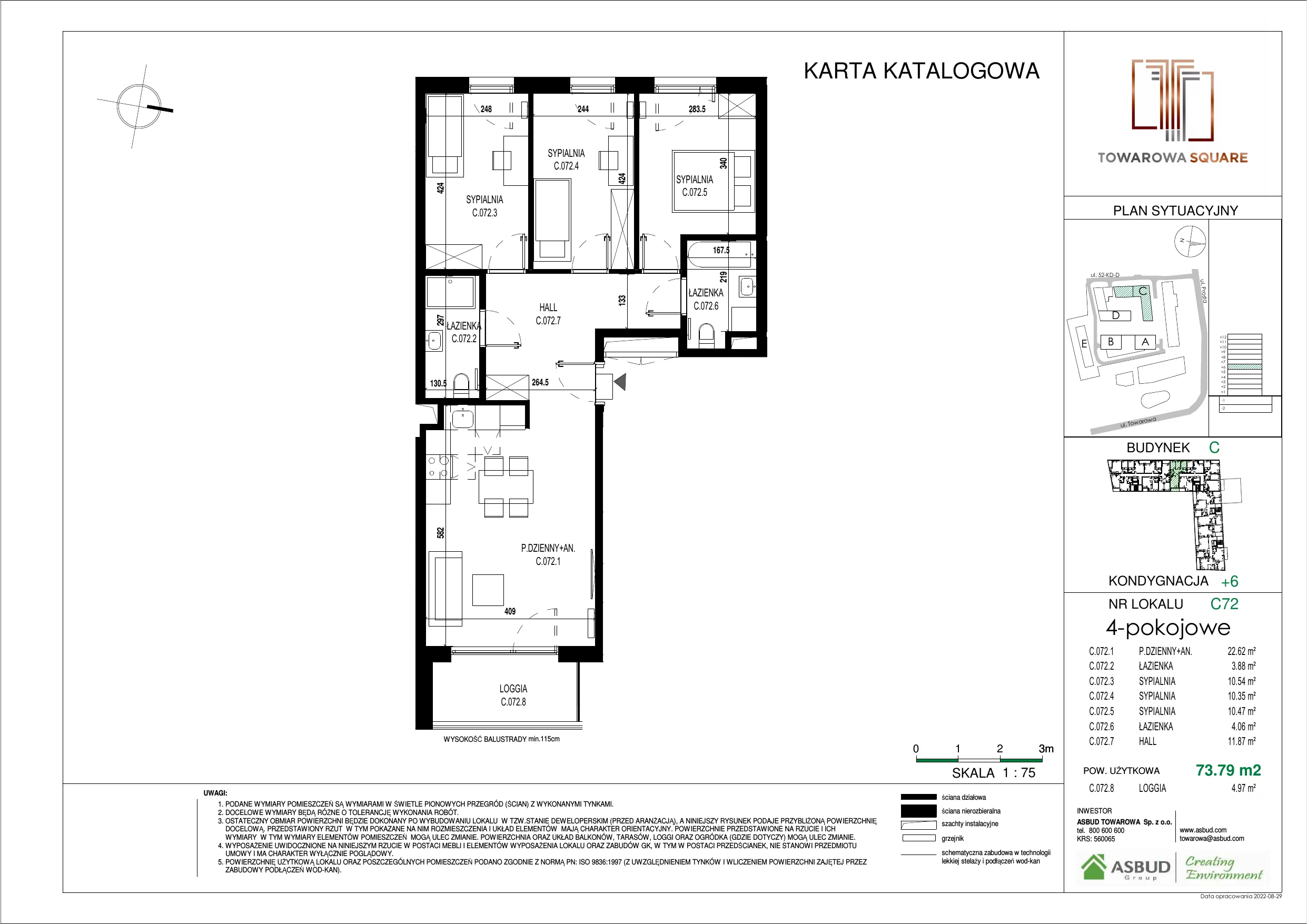 4 pokoje, mieszkanie 73,79 m², piętro 5, oferta nr C.072, Towarowa Square, Warszawa, Wola, Czyste, ul. Towarowa