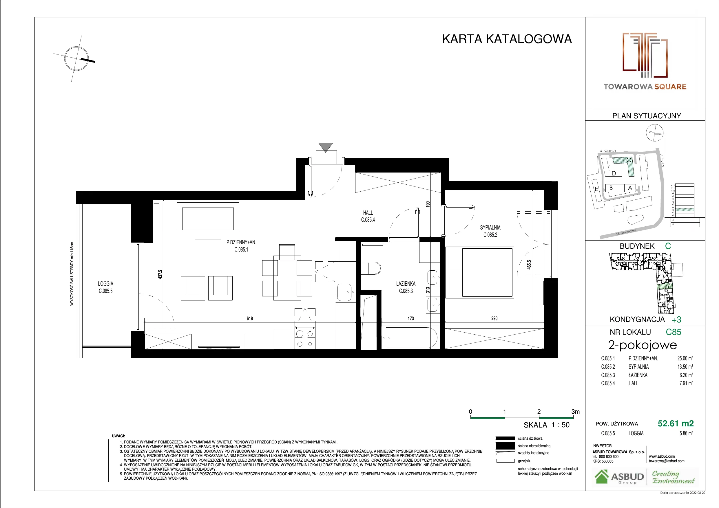 Apartament 52,61 m², piętro 2, oferta nr C.085, Towarowa Square, Warszawa, Wola, Czyste, ul. Towarowa