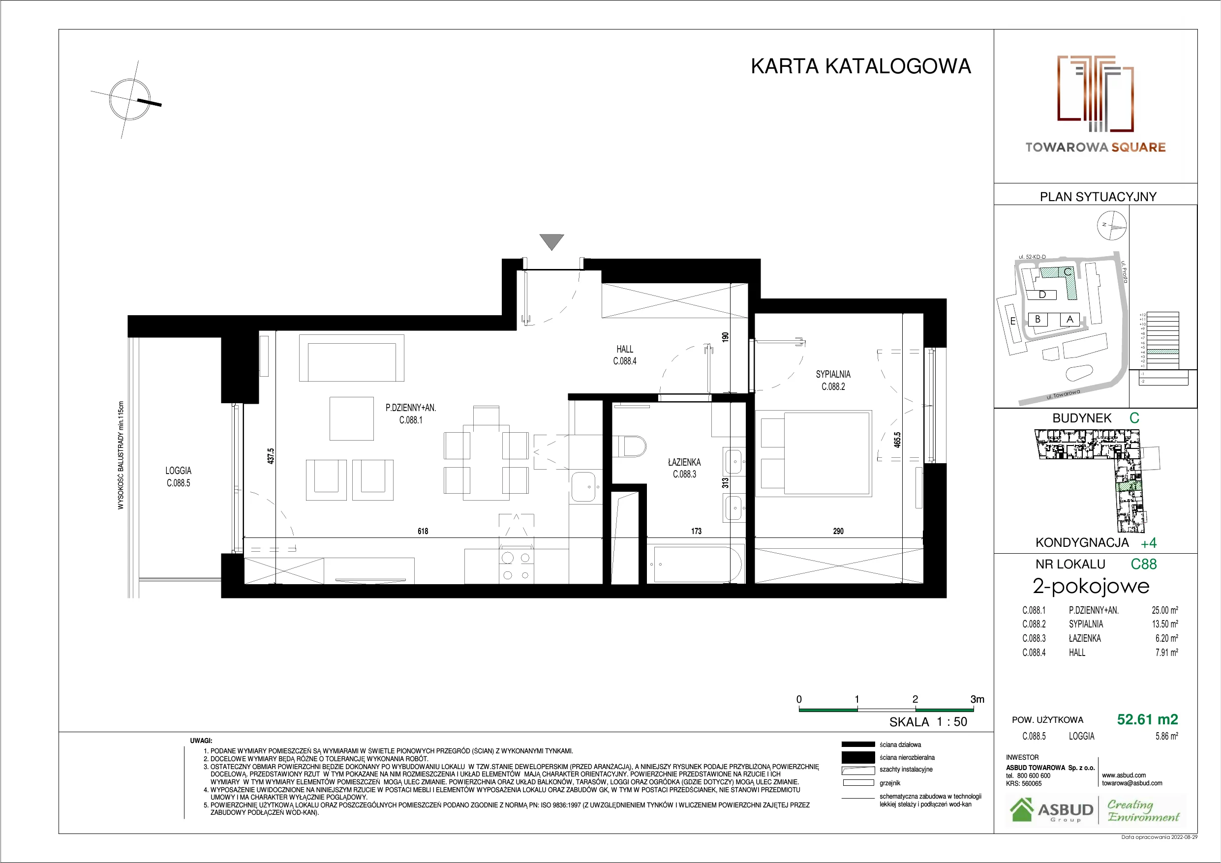 Apartament 52,61 m², piętro 3, oferta nr C.088, Towarowa Square, Warszawa, Wola, Czyste, ul. Towarowa