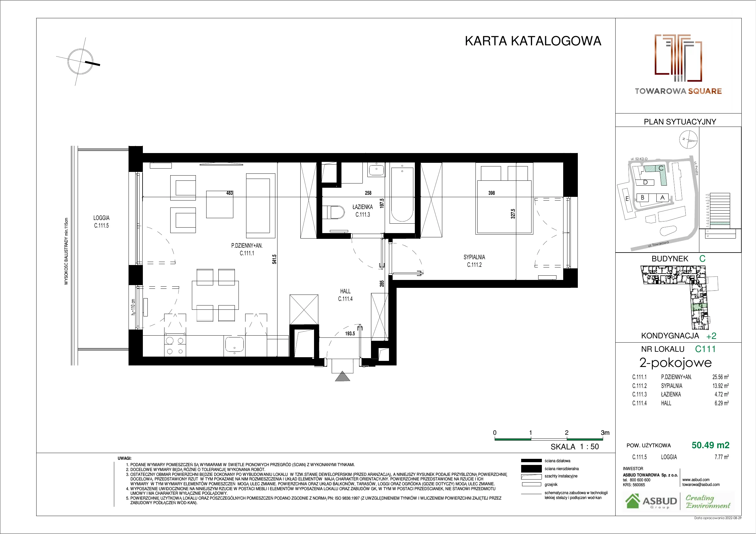 Apartament 50,49 m², piętro 1, oferta nr C.111, Towarowa Square, Warszawa, Wola, Czyste, ul. Towarowa