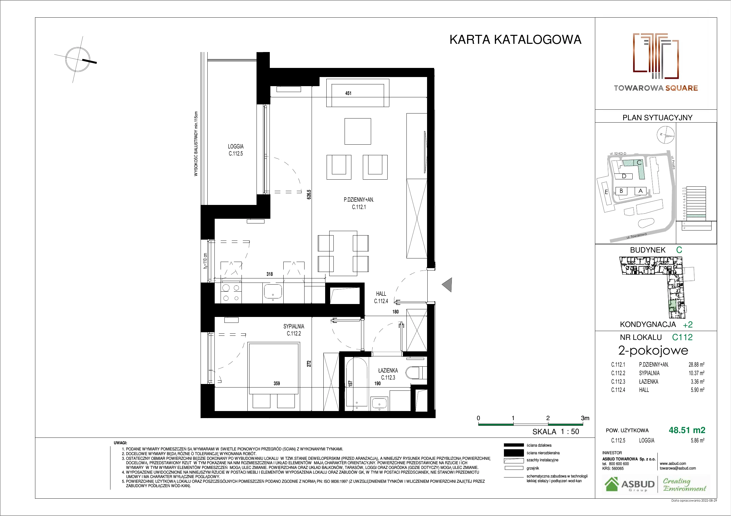 Apartament 48,51 m², piętro 1, oferta nr C.112, Towarowa Square, Warszawa, Wola, Czyste, ul. Towarowa