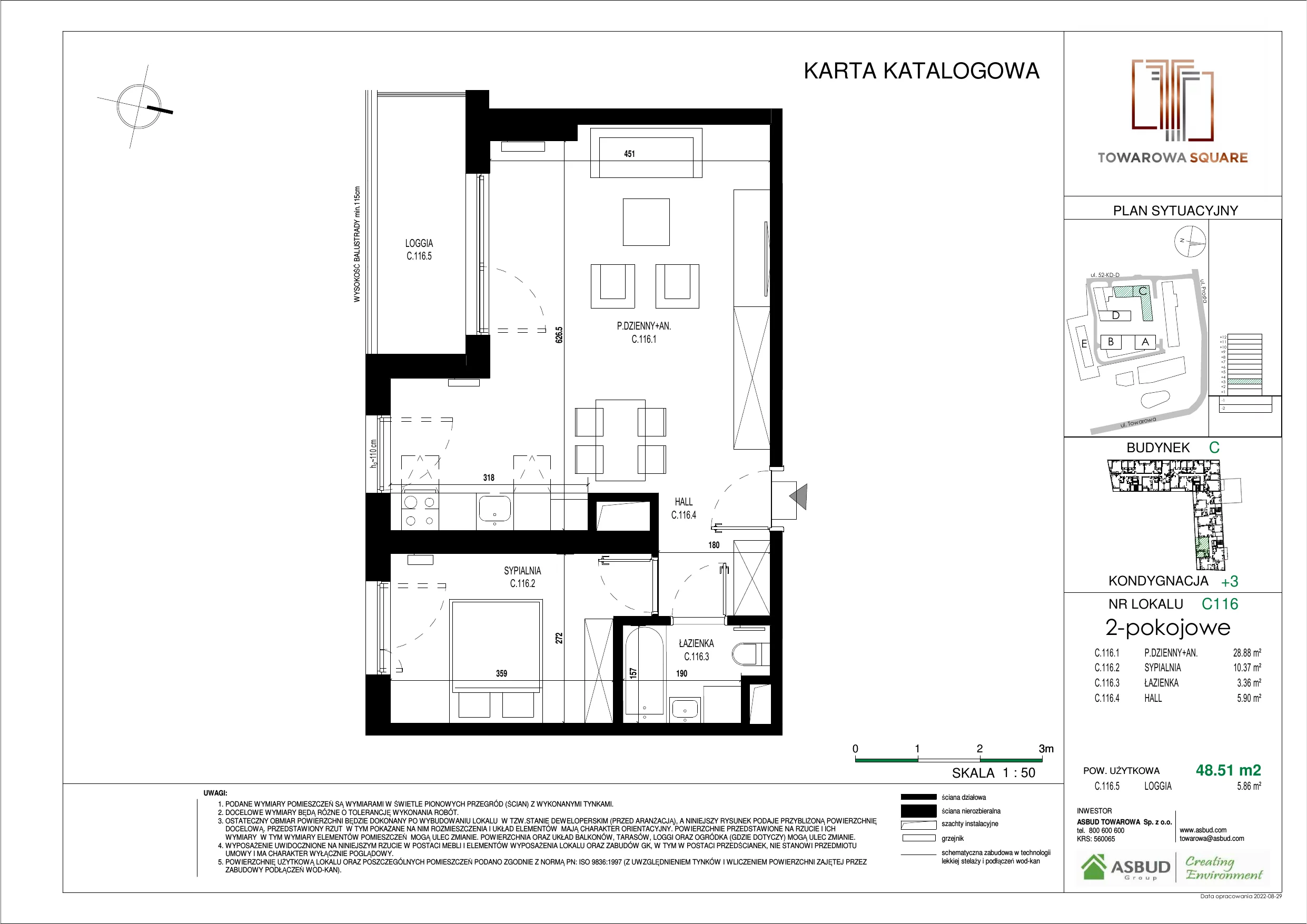 Apartament 48,51 m², piętro 2, oferta nr C.116, Towarowa Square, Warszawa, Wola, Czyste, ul. Towarowa