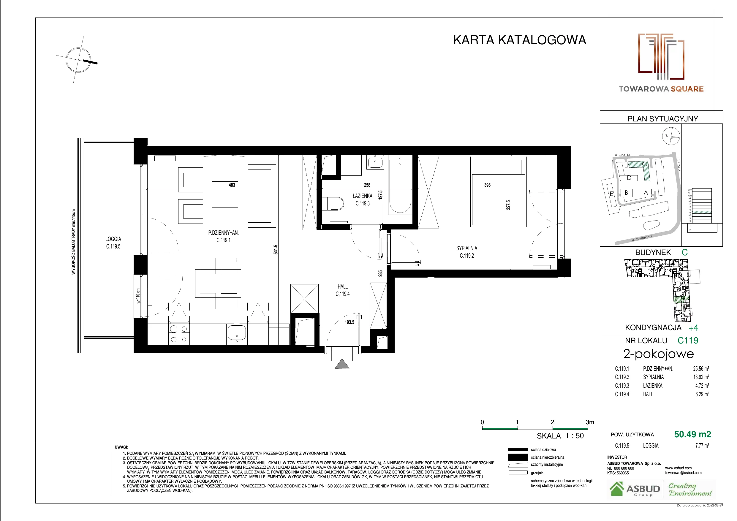 Apartament 50,49 m², piętro 3, oferta nr C.119, Towarowa Square, Warszawa, Wola, Czyste, ul. Towarowa