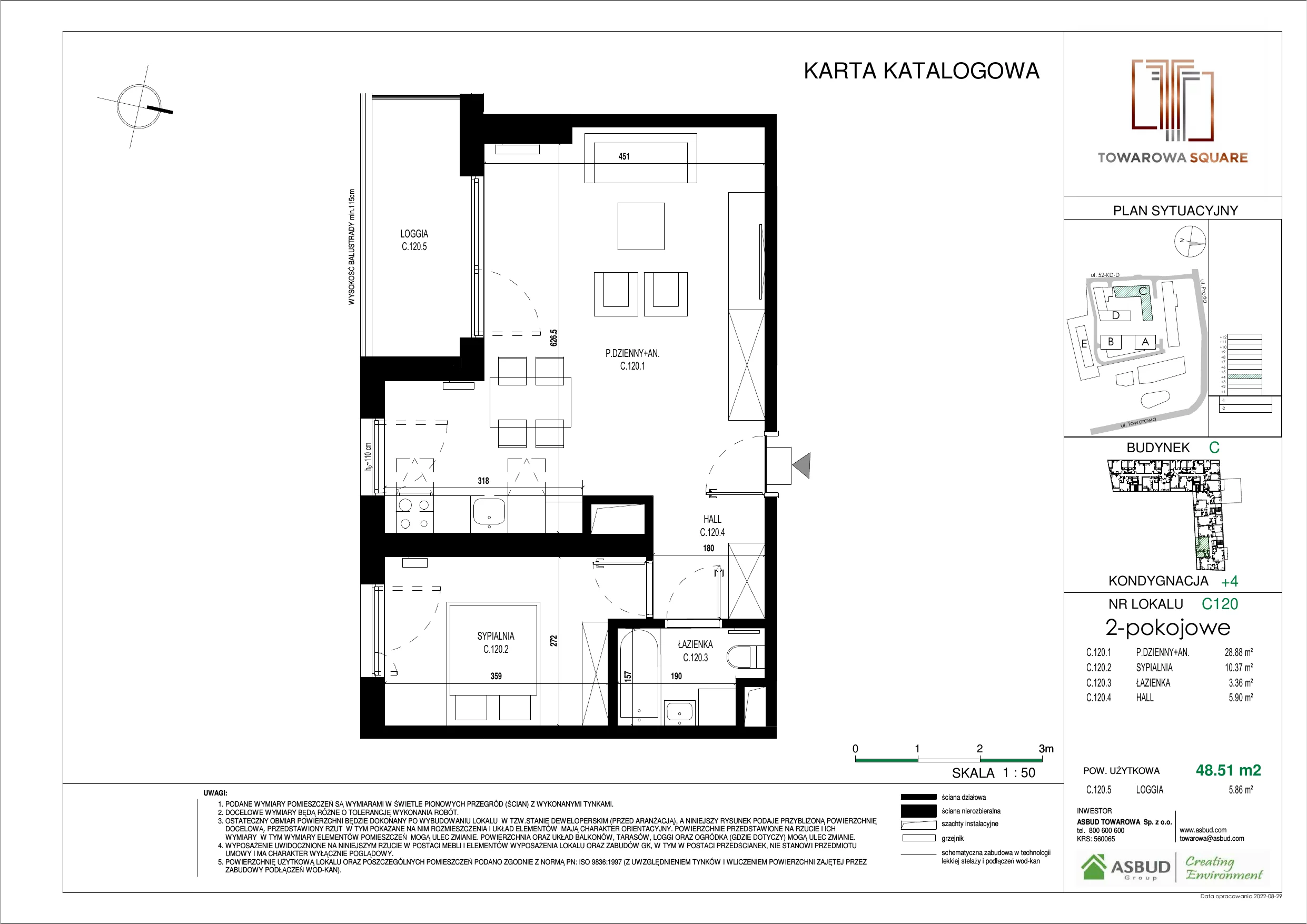 Apartament 48,51 m², piętro 3, oferta nr C.120, Towarowa Square, Warszawa, Wola, Czyste, ul. Towarowa