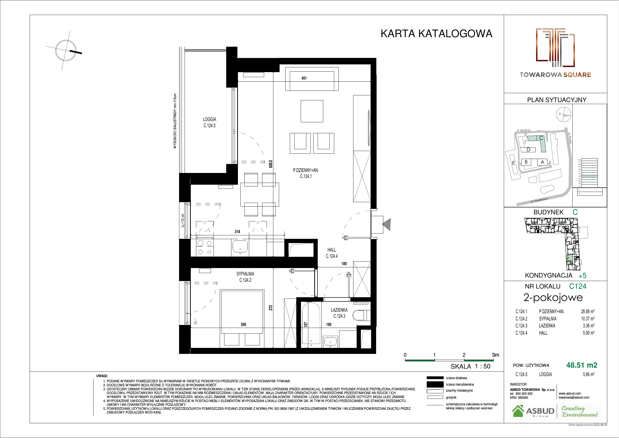 Apartament 48,51 m², piętro 4, oferta nr C.124, Towarowa Square, Warszawa, Wola, Czyste, ul. Towarowa