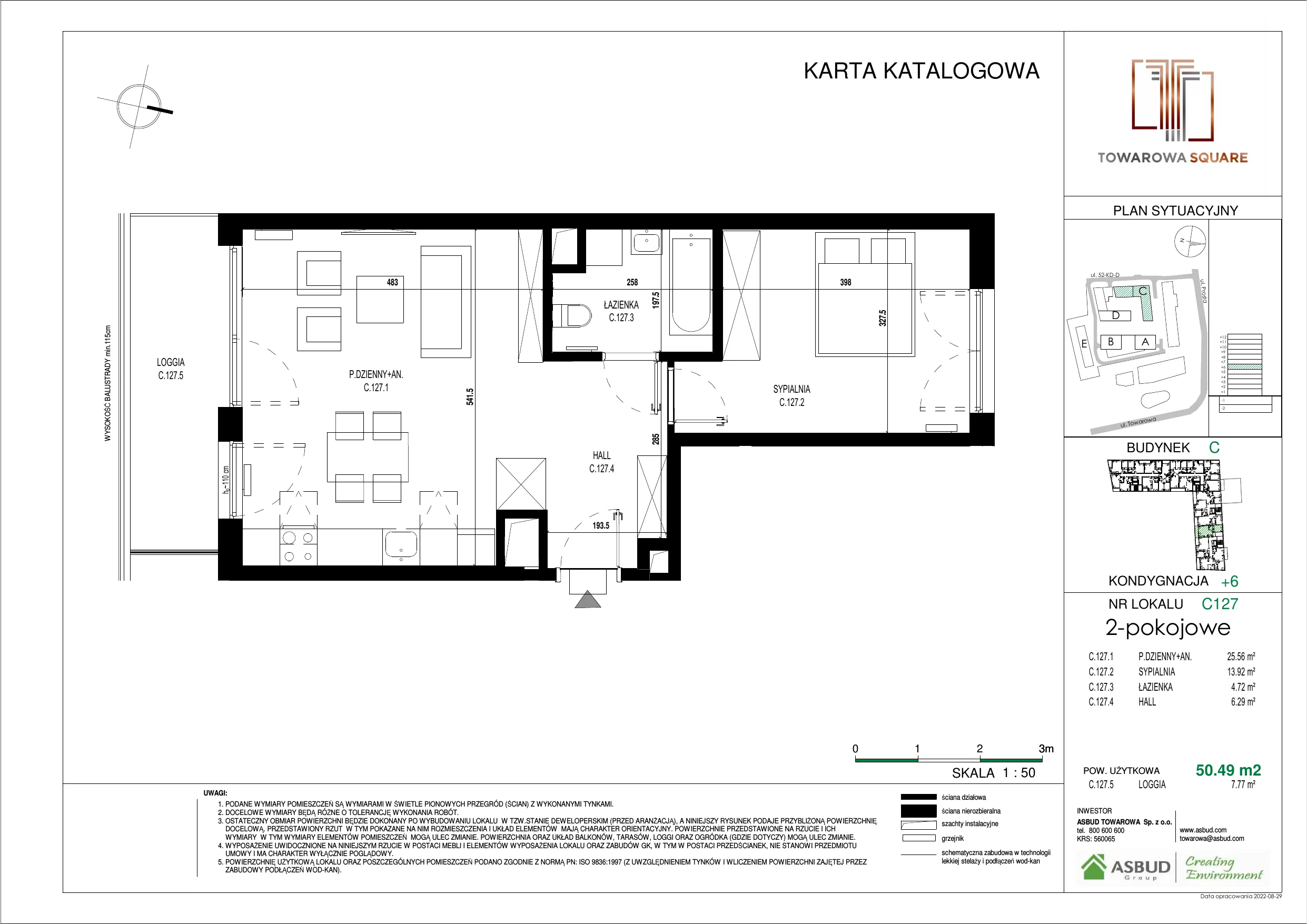 Apartament 50,49 m², piętro 5, oferta nr C.127, Towarowa Square, Warszawa, Wola, Czyste, ul. Towarowa