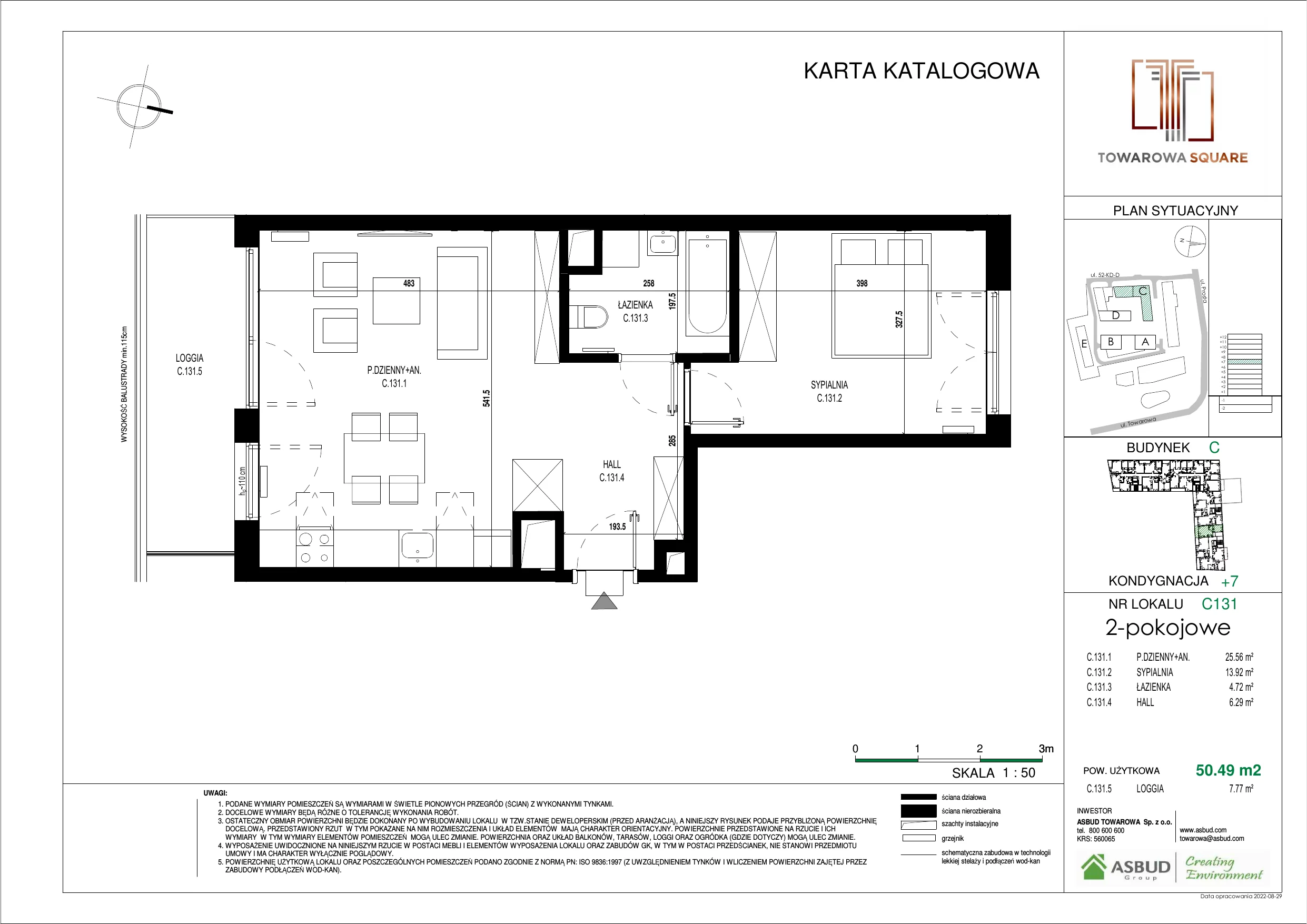 Apartament 50,49 m², piętro 6, oferta nr C.131, Towarowa Square, Warszawa, Wola, Czyste, ul. Towarowa