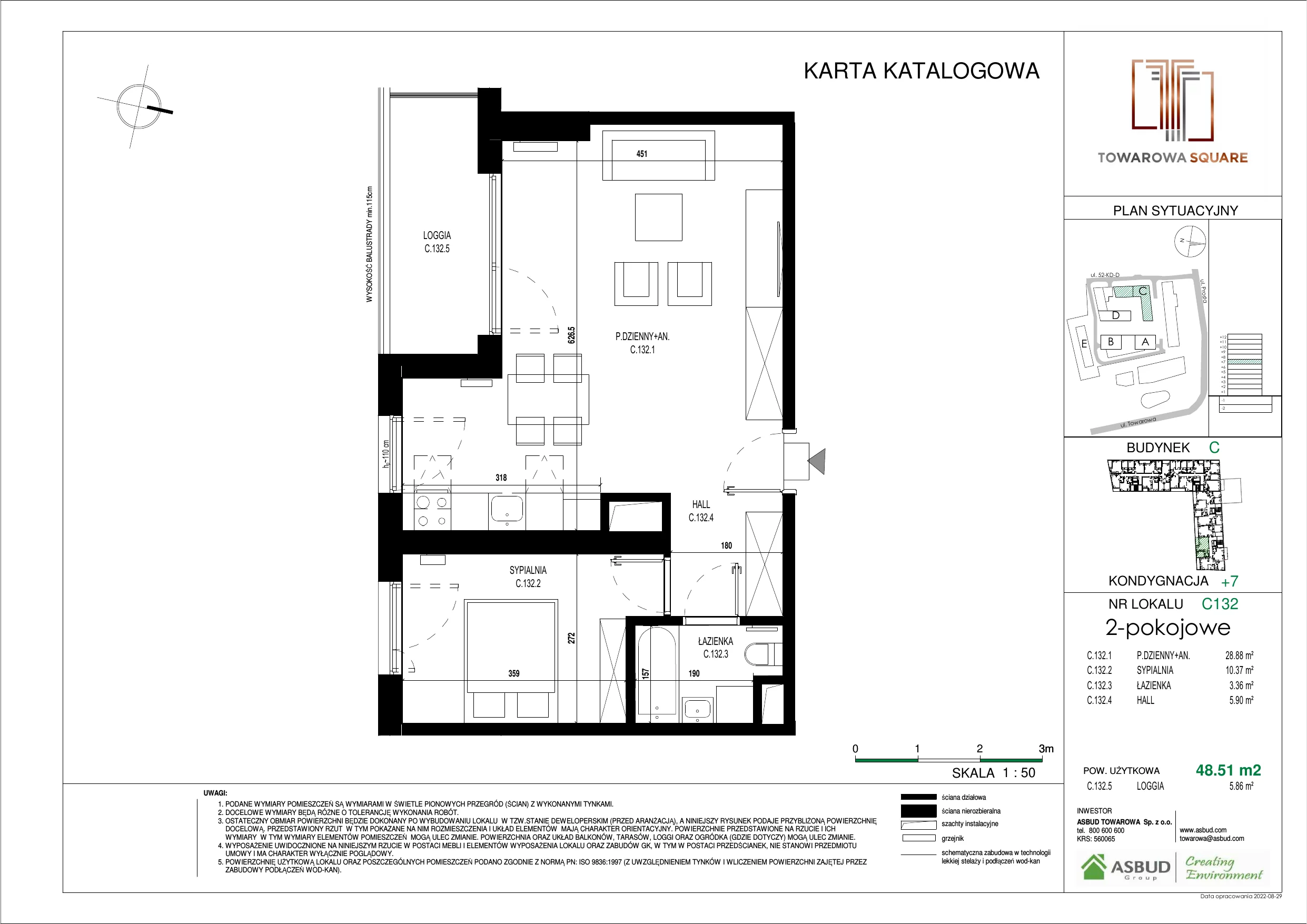 Apartament 48,51 m², piętro 6, oferta nr C.132, Towarowa Square, Warszawa, Wola, Czyste, ul. Towarowa