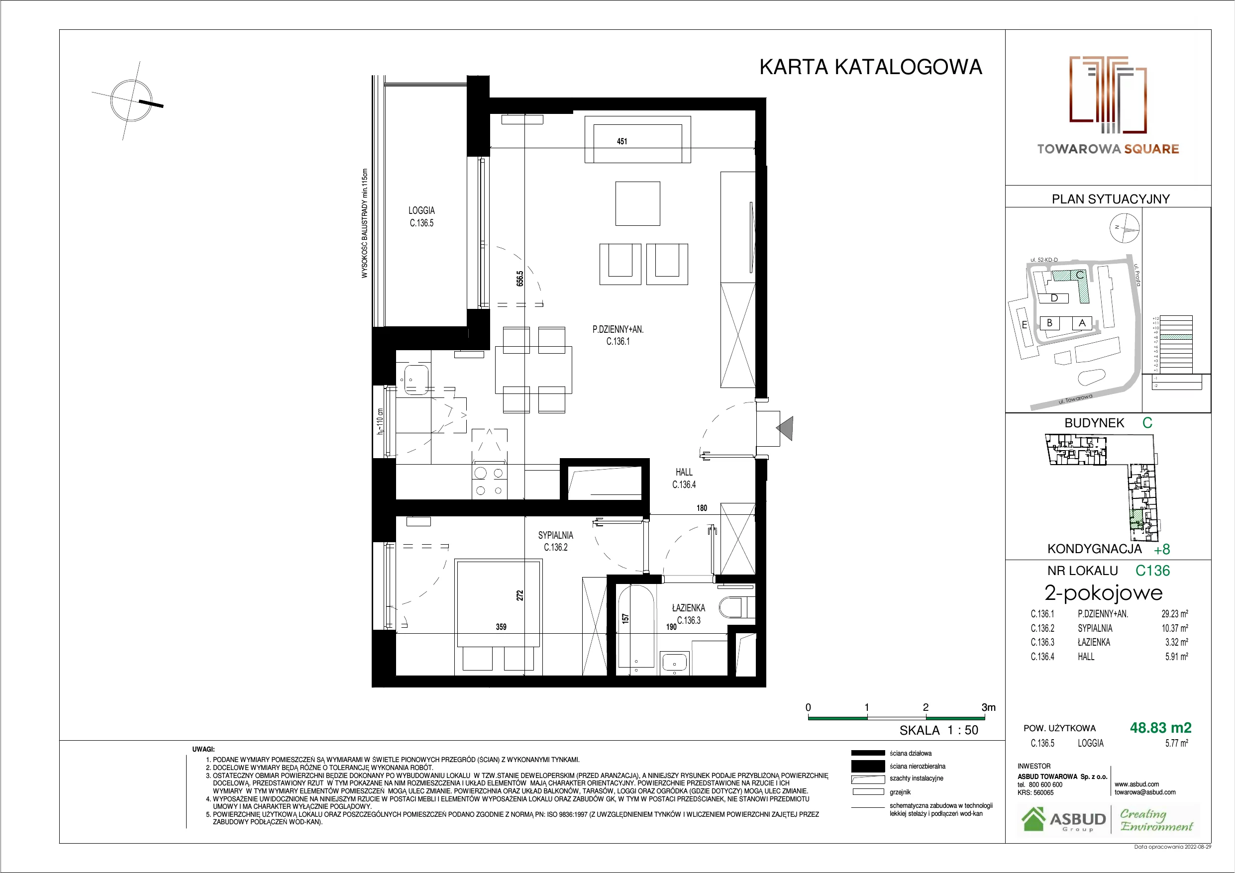 Apartament 48,83 m², piętro 7, oferta nr C.136, Towarowa Square, Warszawa, Wola, Czyste, ul. Towarowa