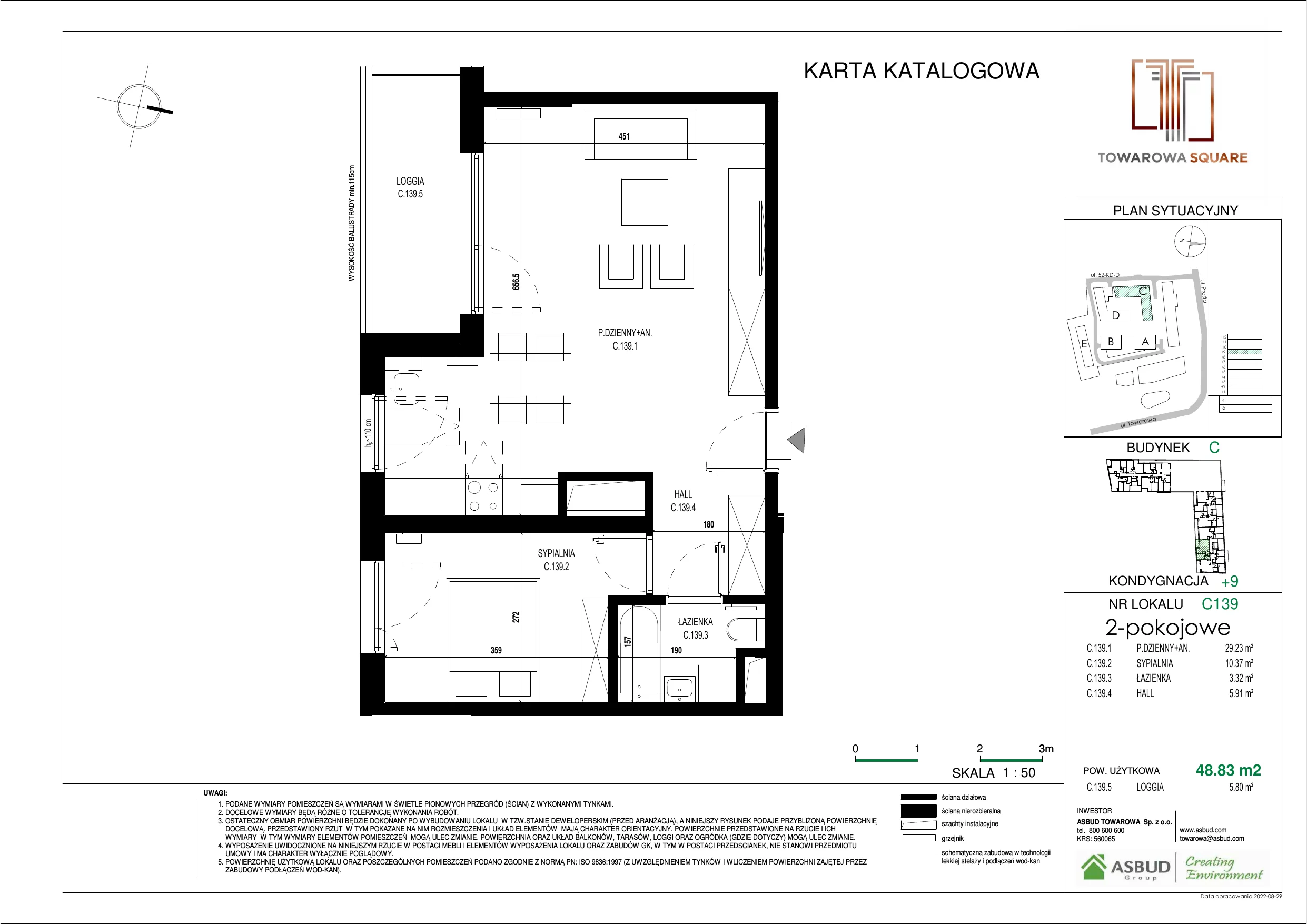 Apartament 48,83 m², piętro 8, oferta nr C.139, Towarowa Square, Warszawa, Wola, Czyste, ul. Towarowa