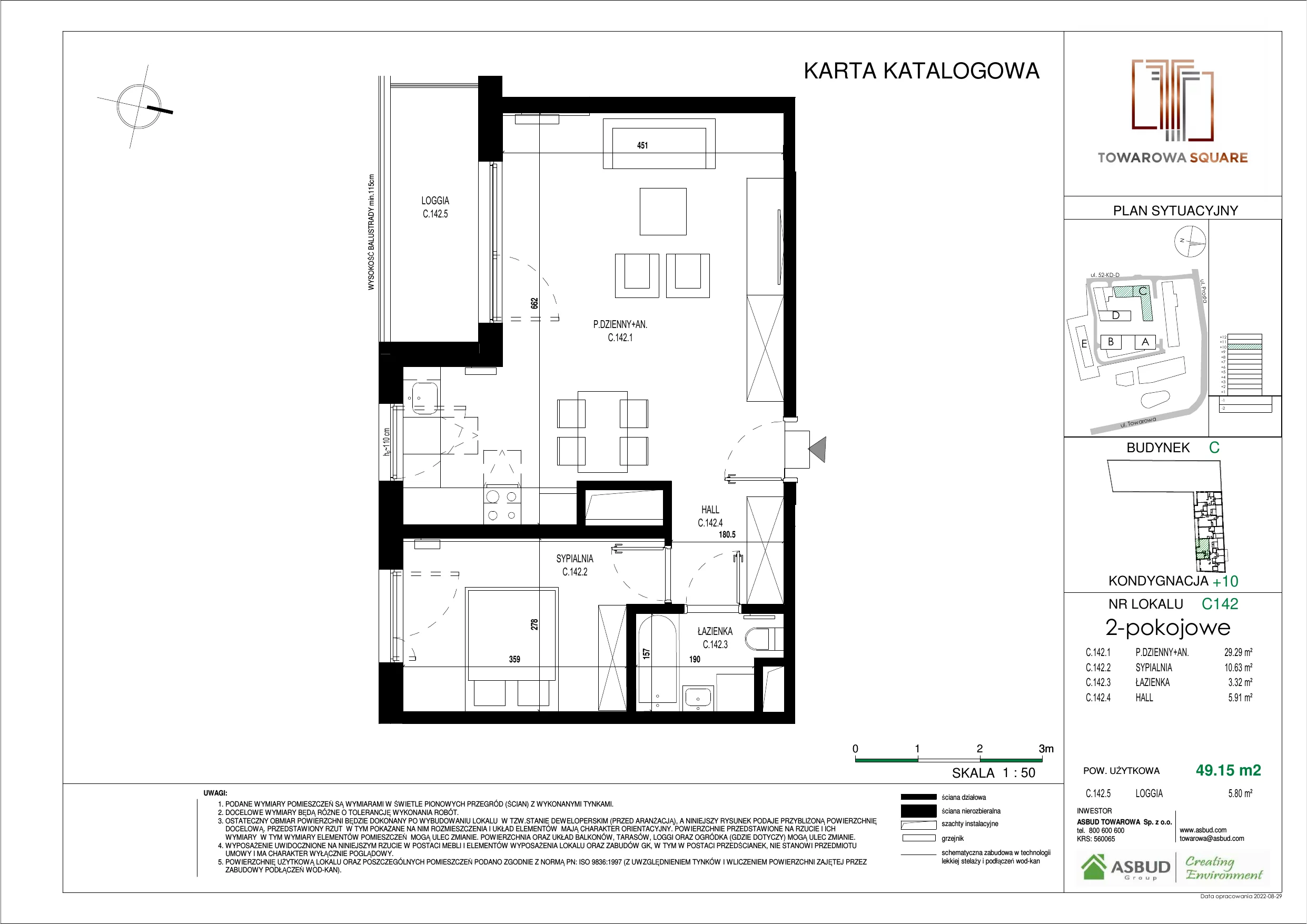 Apartament 49,15 m², piętro 9, oferta nr C.142, Towarowa Square, Warszawa, Wola, Czyste, ul. Towarowa